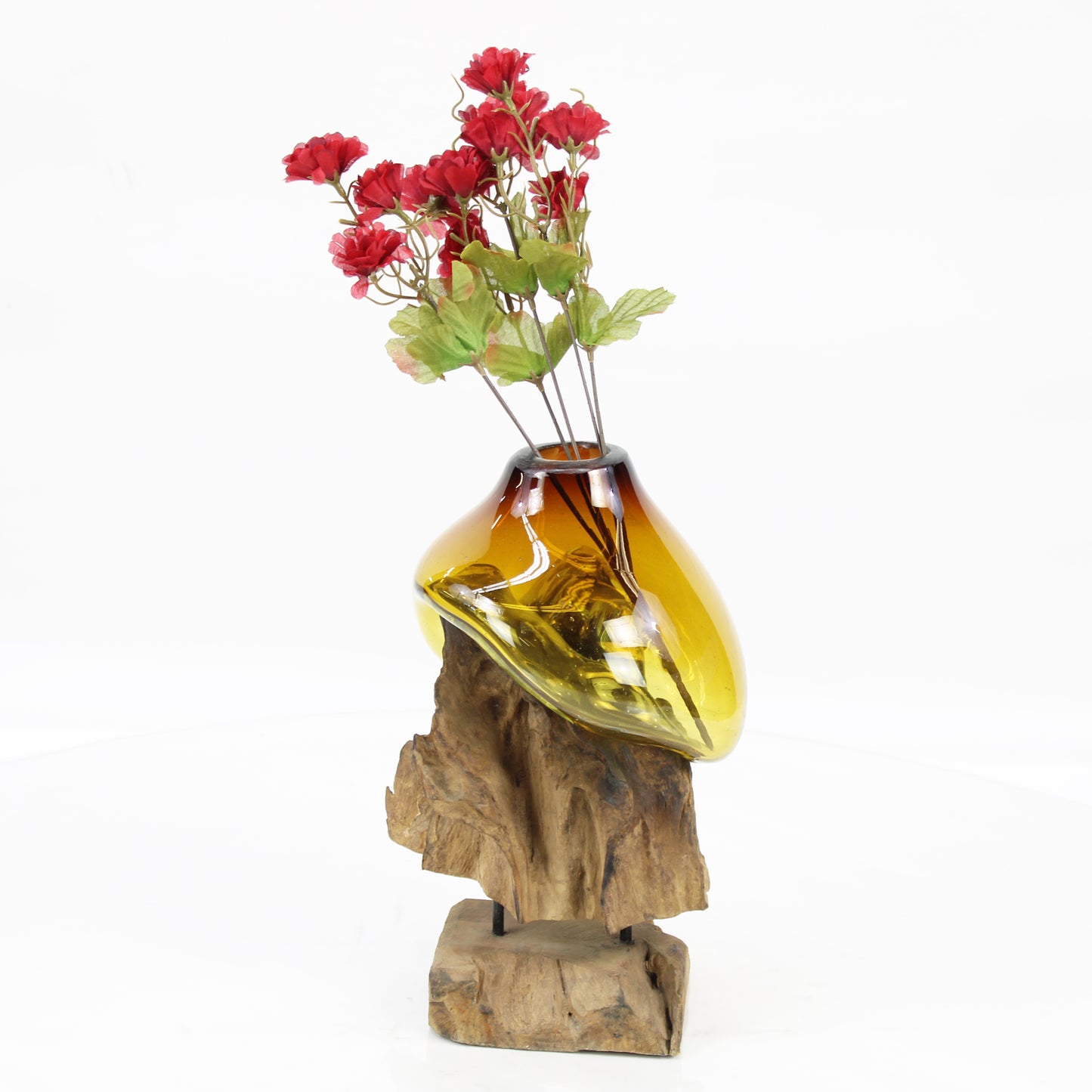 Bali Molten Glass on Teak Wood Base Vase MM200H1