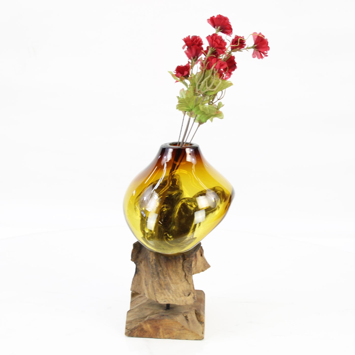 Bali Molten Glass on Teak Wood Base Vase MM200H1