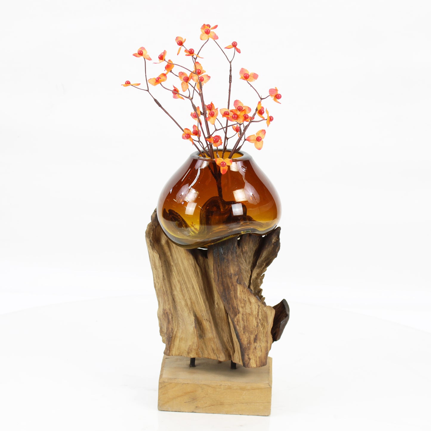 Bali Molten Glass on Teak Wood Base Vase MM202H1