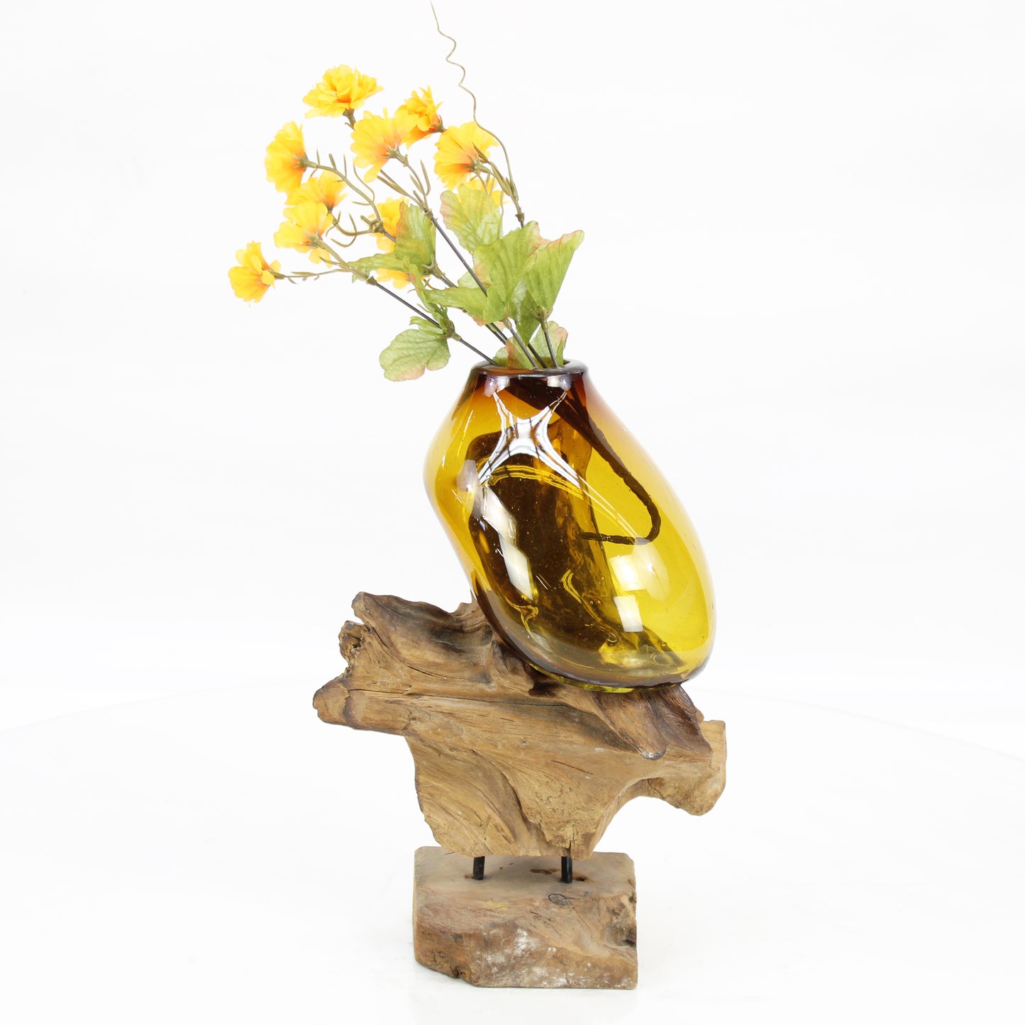 Bali Molten Glass on Teak Wood Base Vase MM204H1