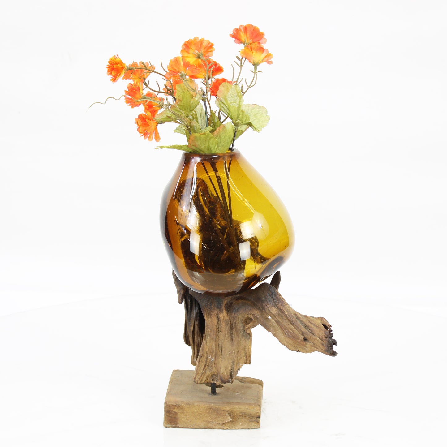 Bali Molten Glass on Teak Wood Base Vase MM206H1