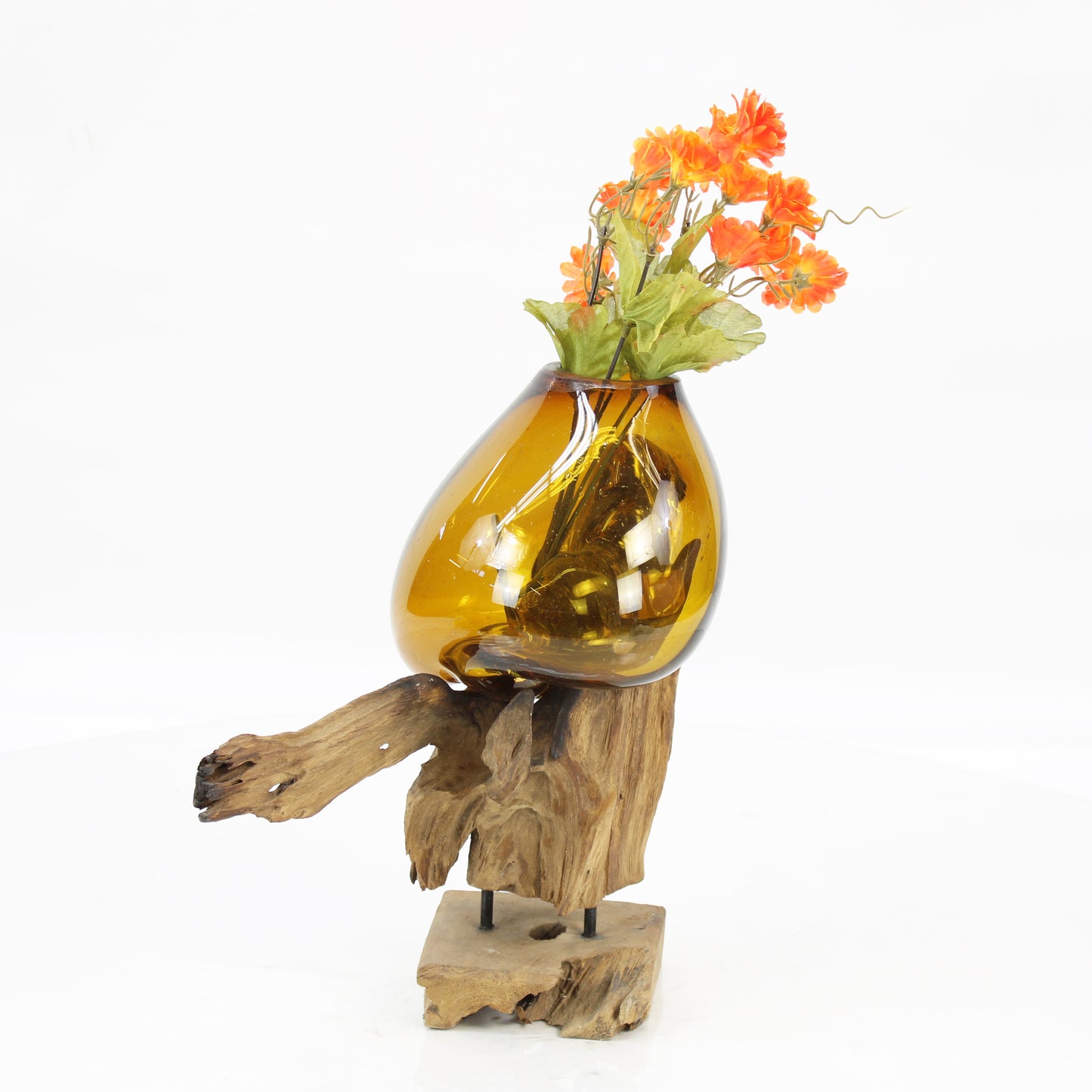 Bali Molten Glass on Teak Wood Base Vase MM206H1