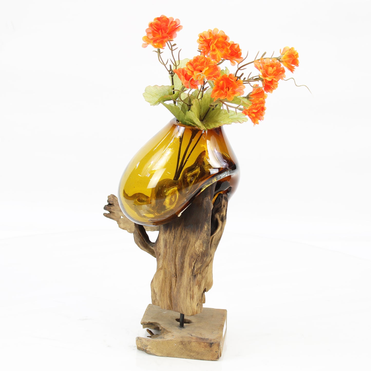 Bali Molten Glass on Teak Wood Base Vase MM206H1