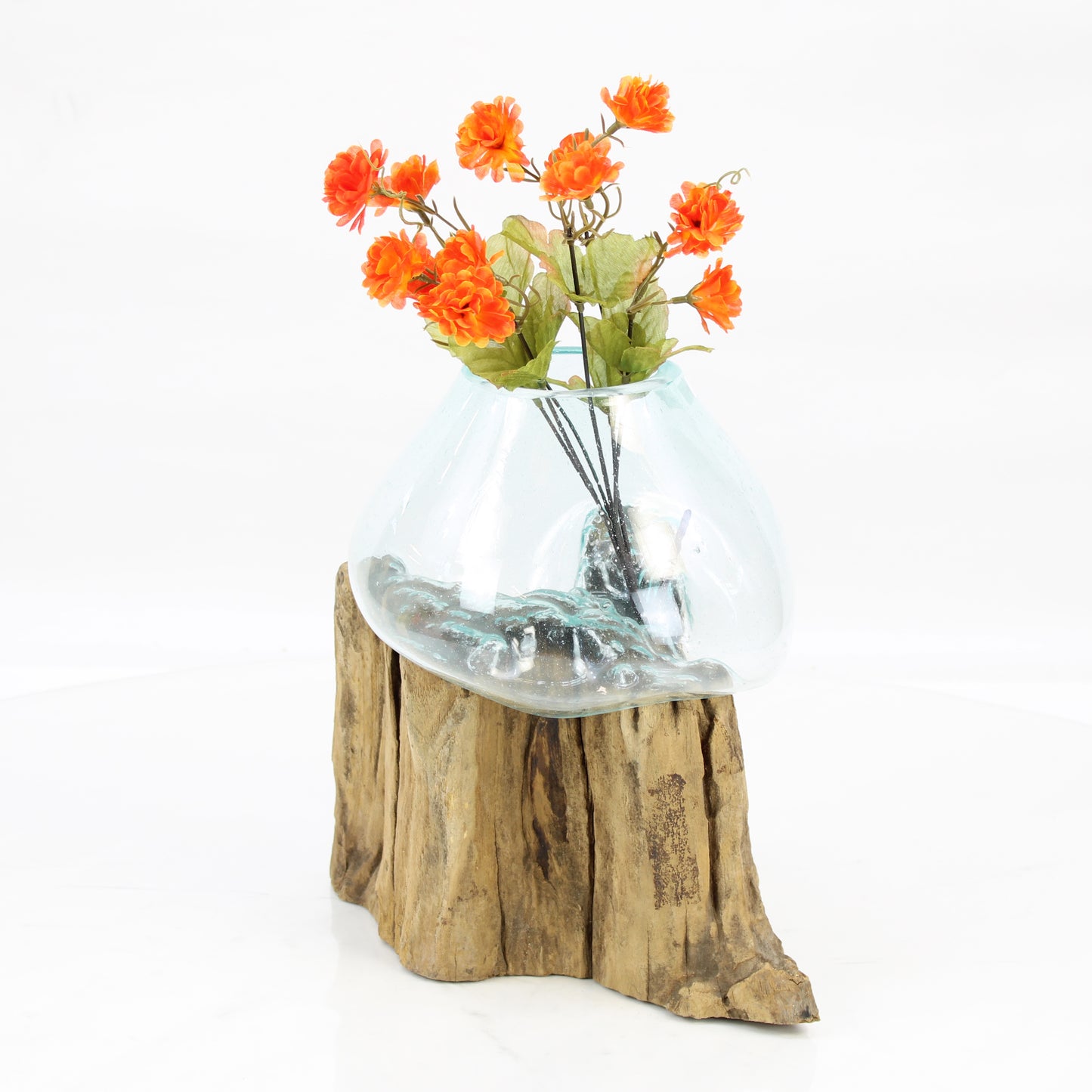 Bali Molten Glass on Teak Wood Base Vase MM240A2