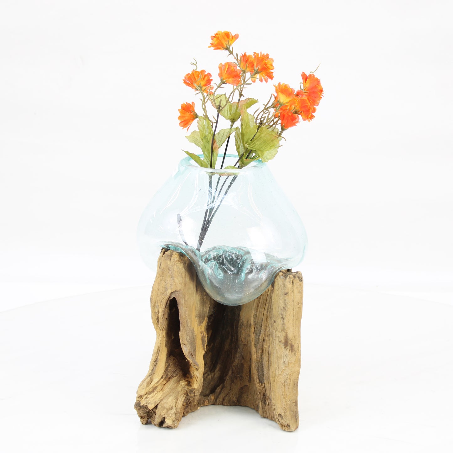 Bali Molten Glass on Teak Wood Base Vase MM240A2