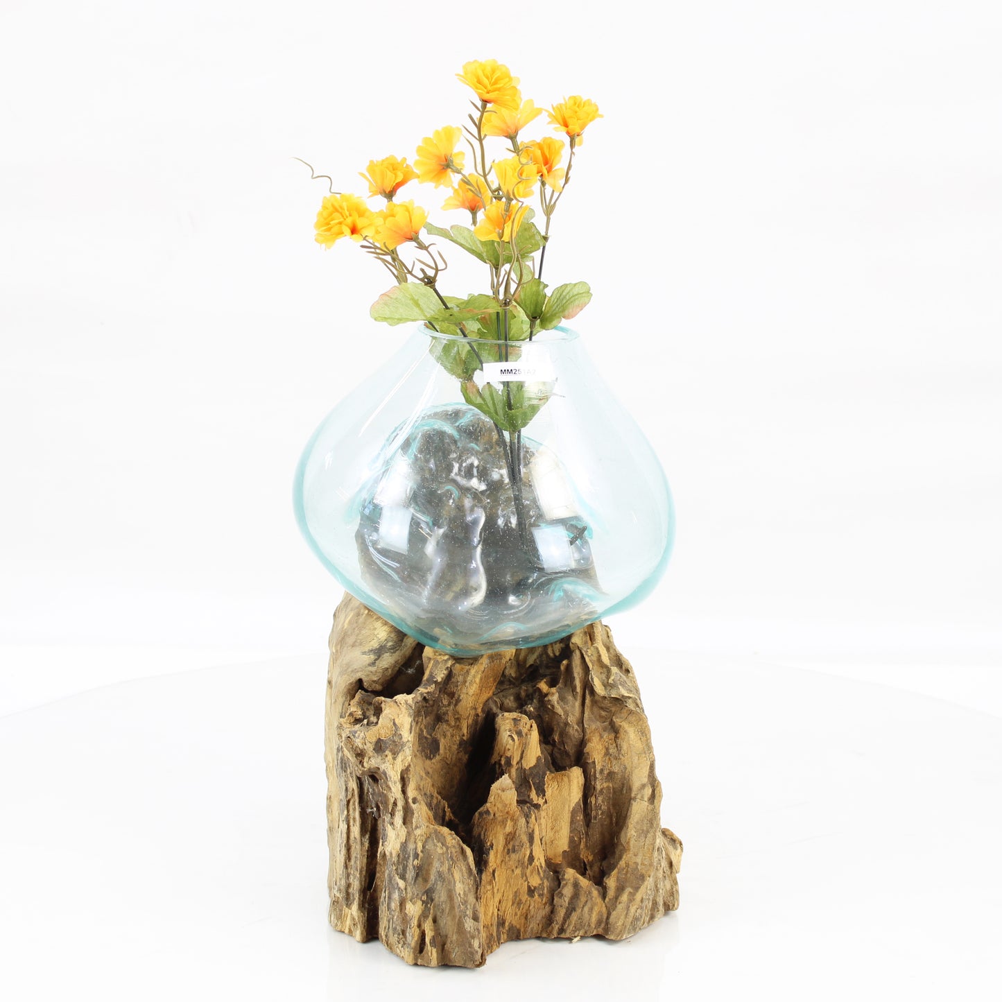 Bali Molten Glass on Teak Wood Base Vase MM251A2