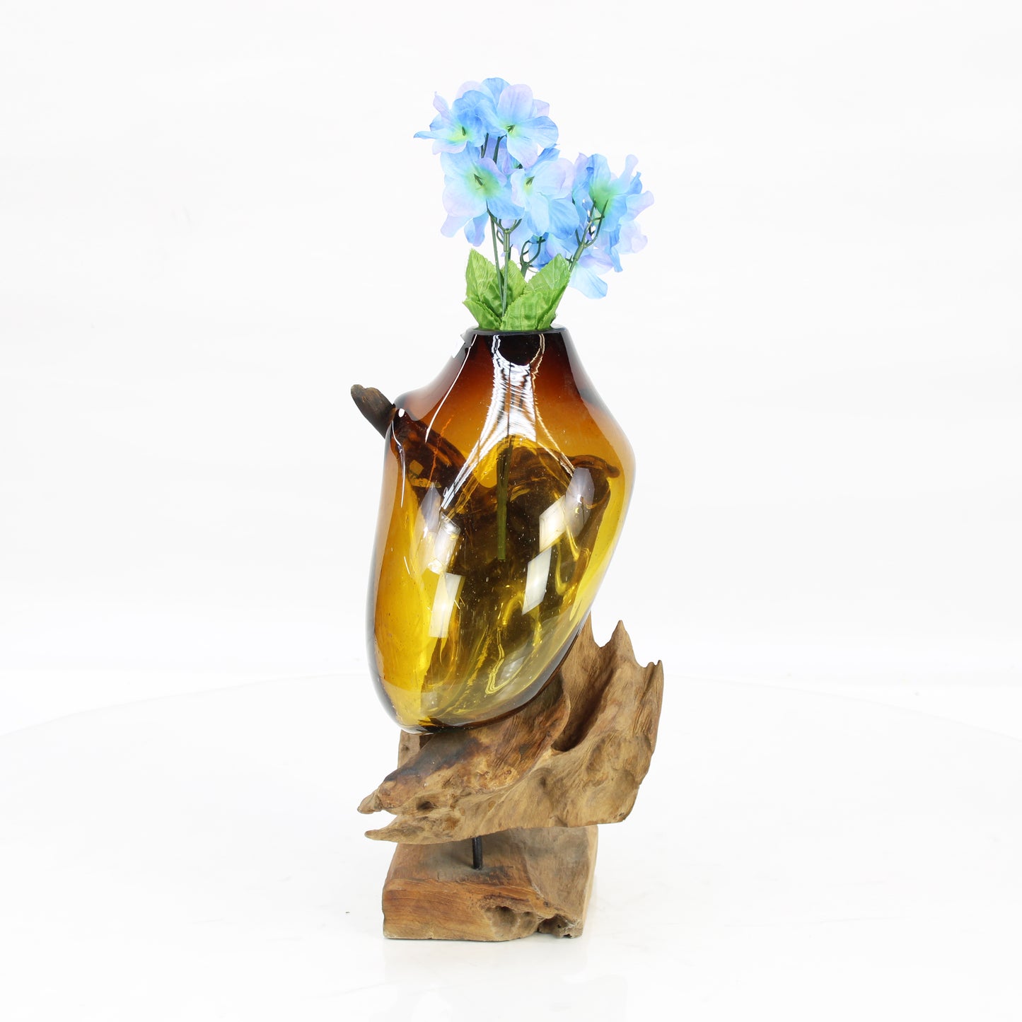 Bali Molten Glass on Teak Wood Base Vase MM300B3