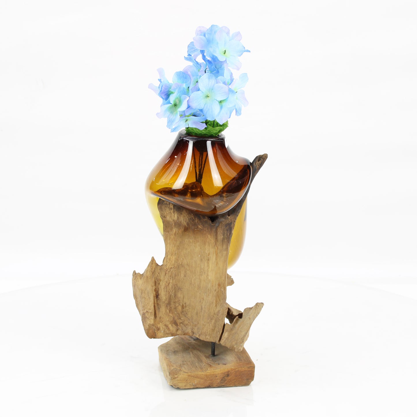 Bali Molten Glass on Teak Wood Base Vase MM300B3