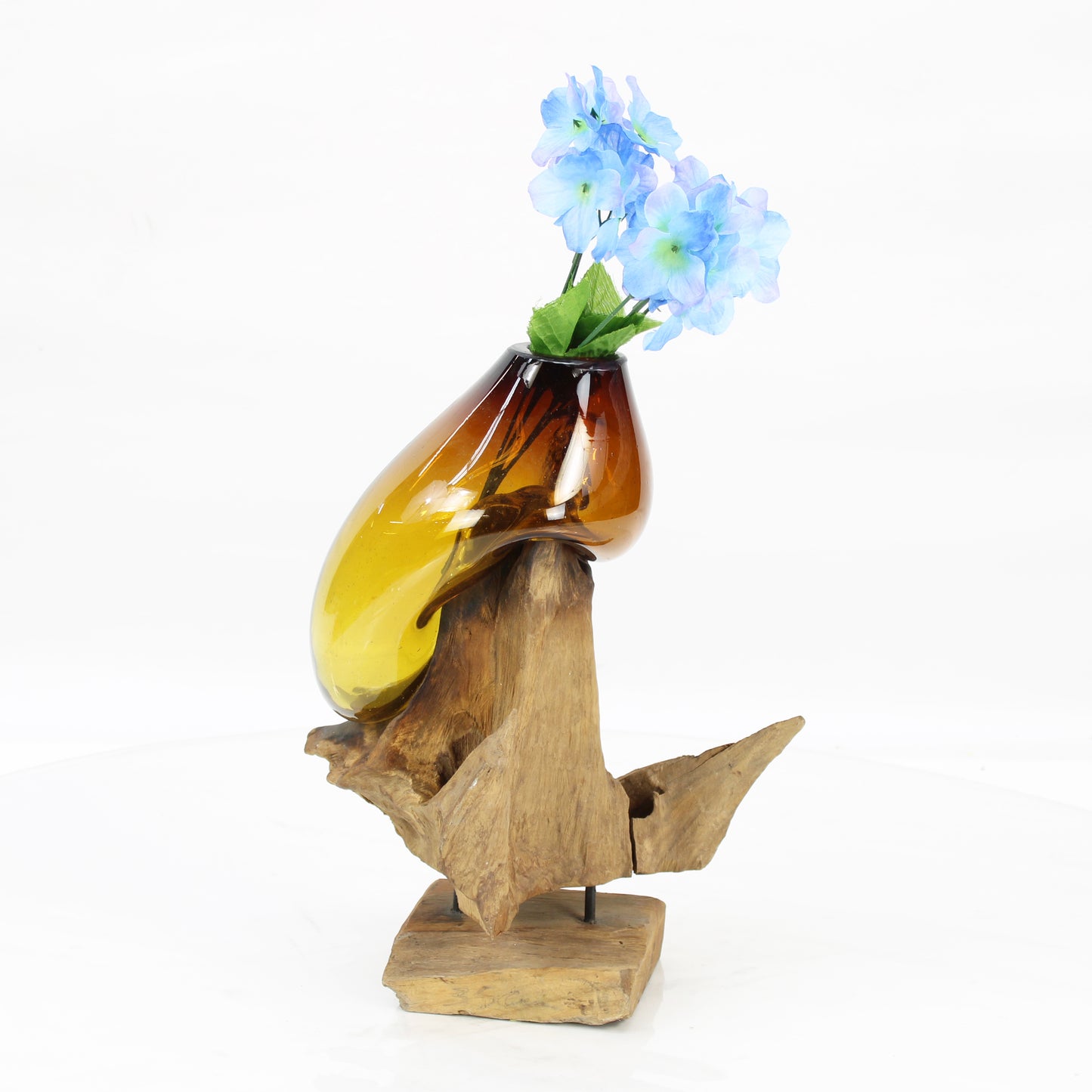 Bali Molten Glass on Teak Wood Base Vase MM300B3