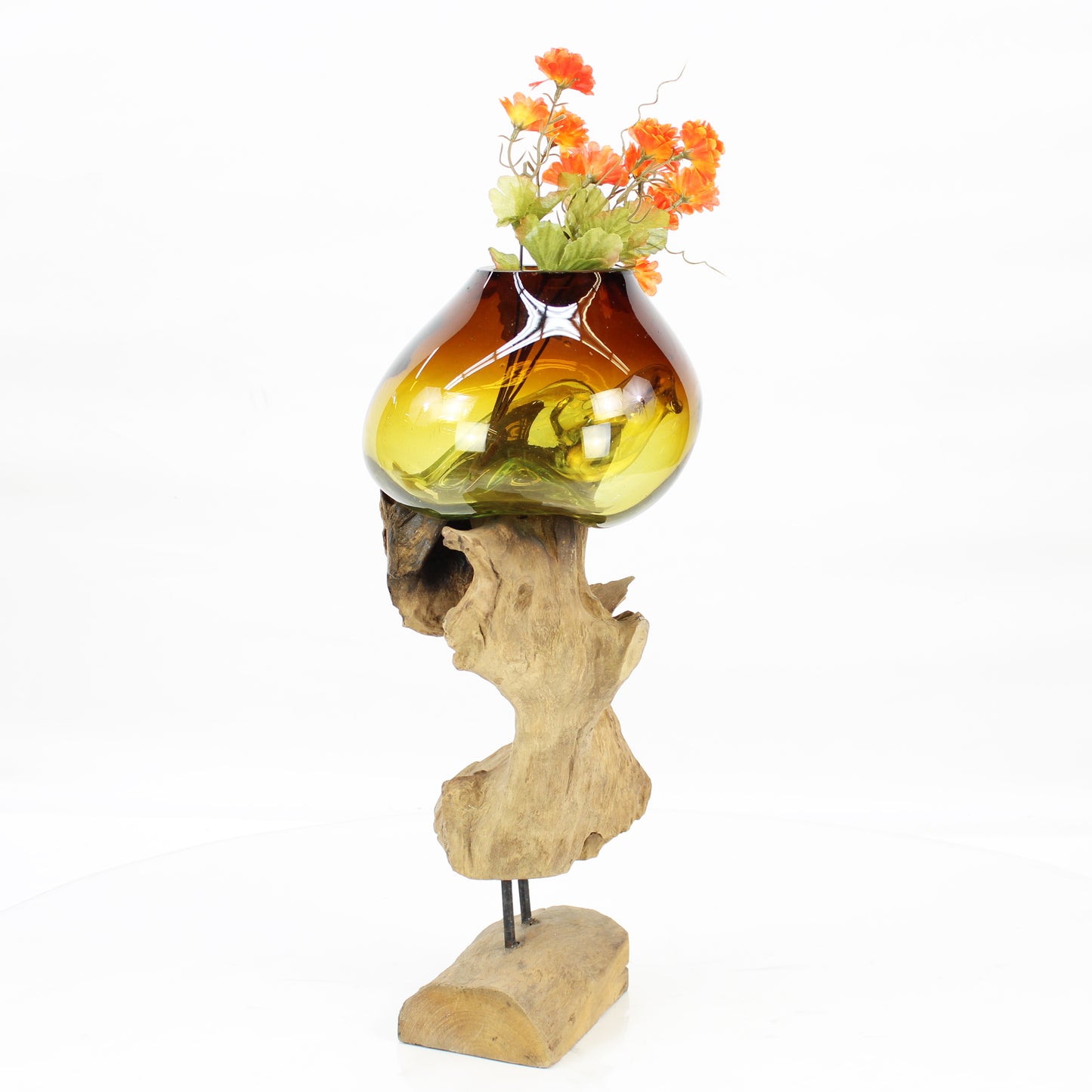 Bali Molten Glass on Teak Wood Base Vase MM302B3