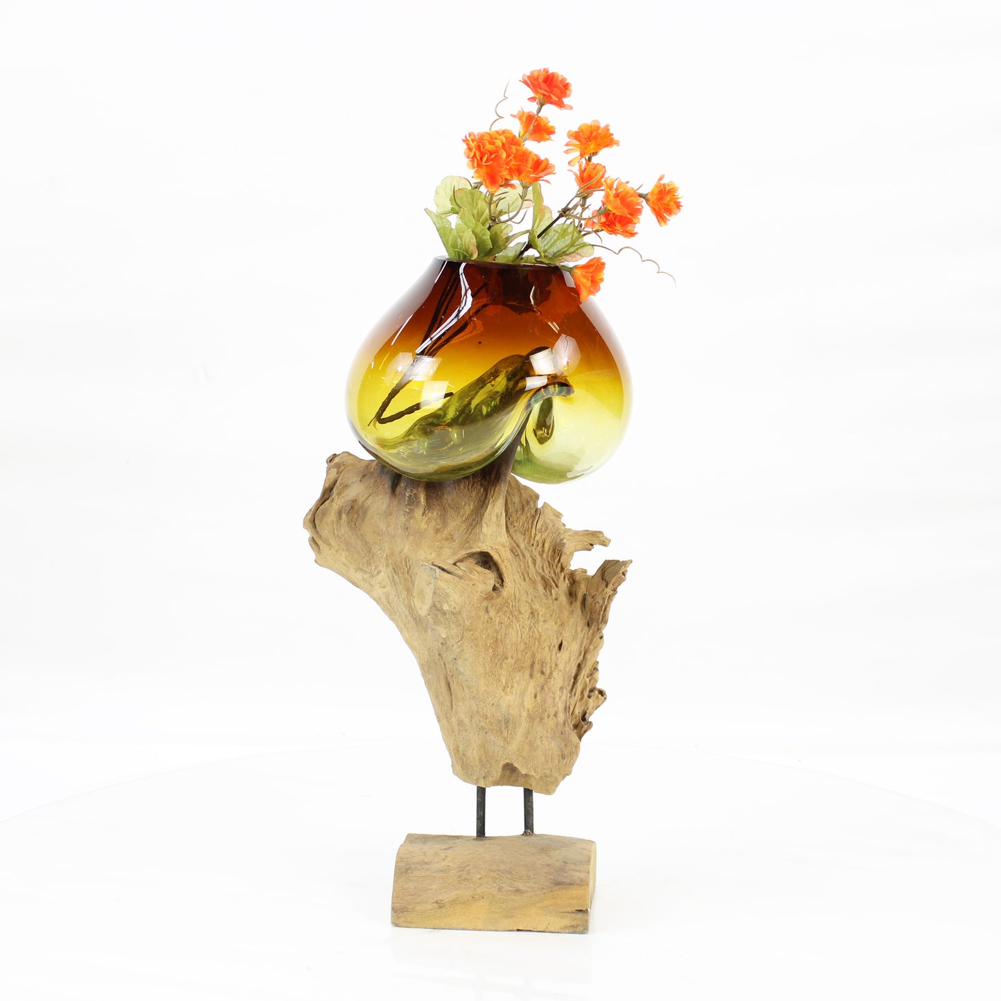 Bali Molten Glass on Teak Wood Base Vase MM302B3