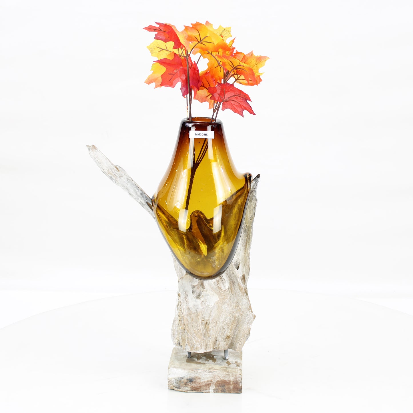 Bali Molten Glass on Teak Wood Base Vase MM305B3