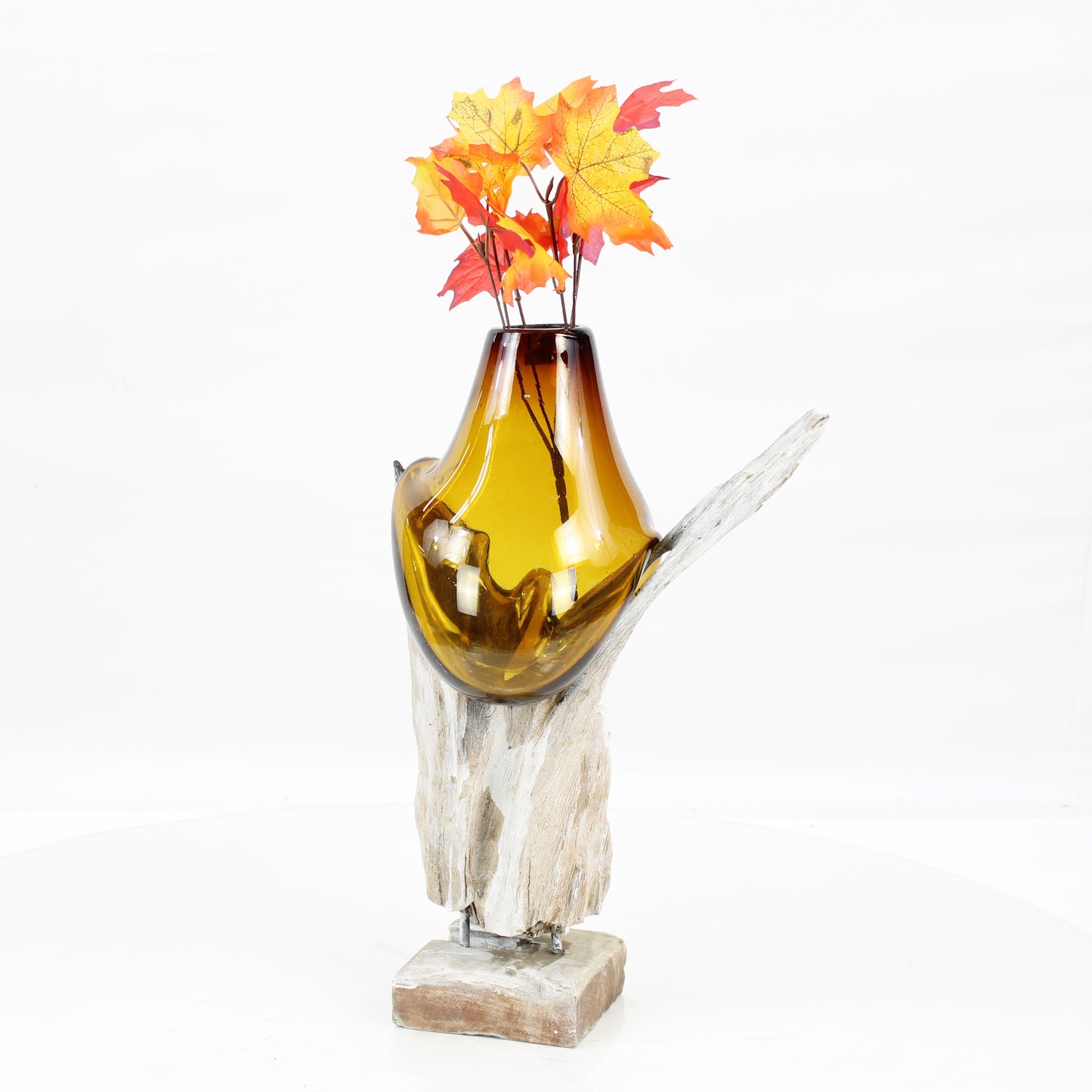 Bali Molten Glass on Teak Wood Base Vase MM305B3