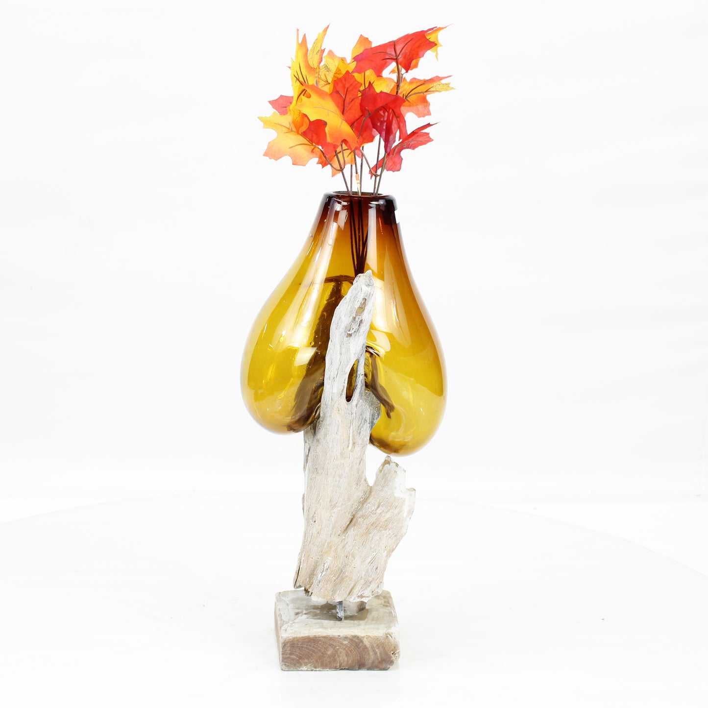 Bali Molten Glass on Teak Wood Base Vase MM305B3