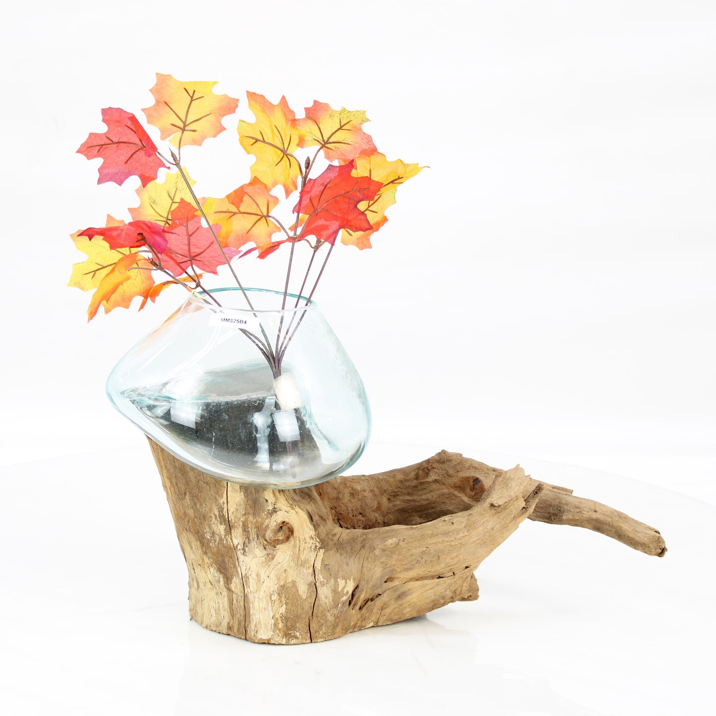 Bali Molten Glass on Teak Wood Base Vase MM325B4