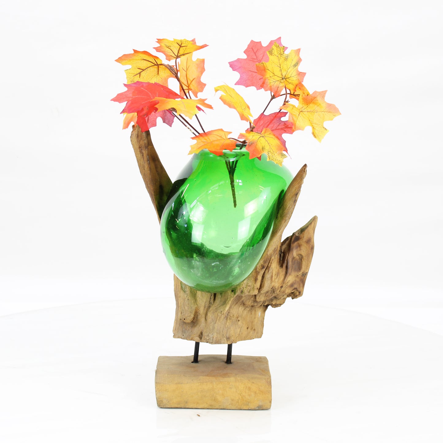 Bali Molten Glass on Teak Wood Base Vase MM329B4