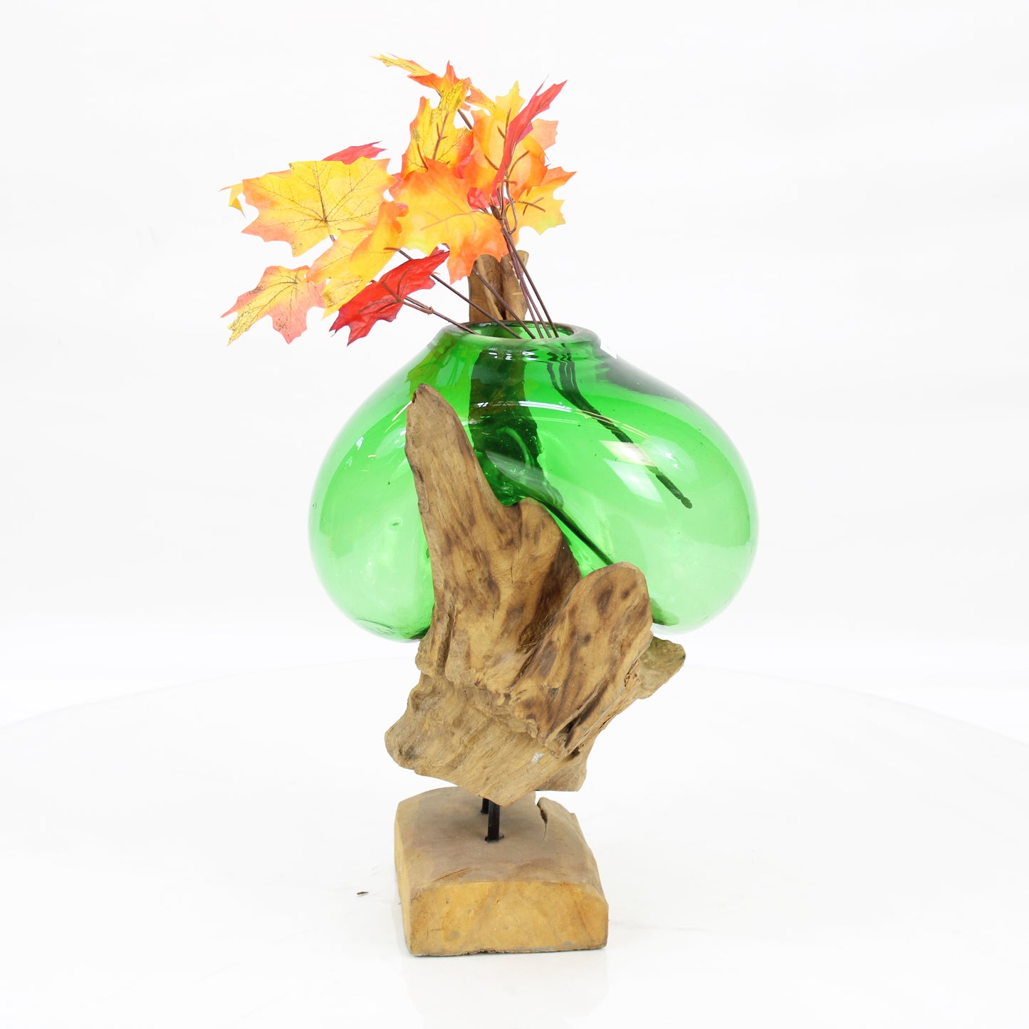 Bali Molten Glass on Teak Wood Base Vase MM329B4