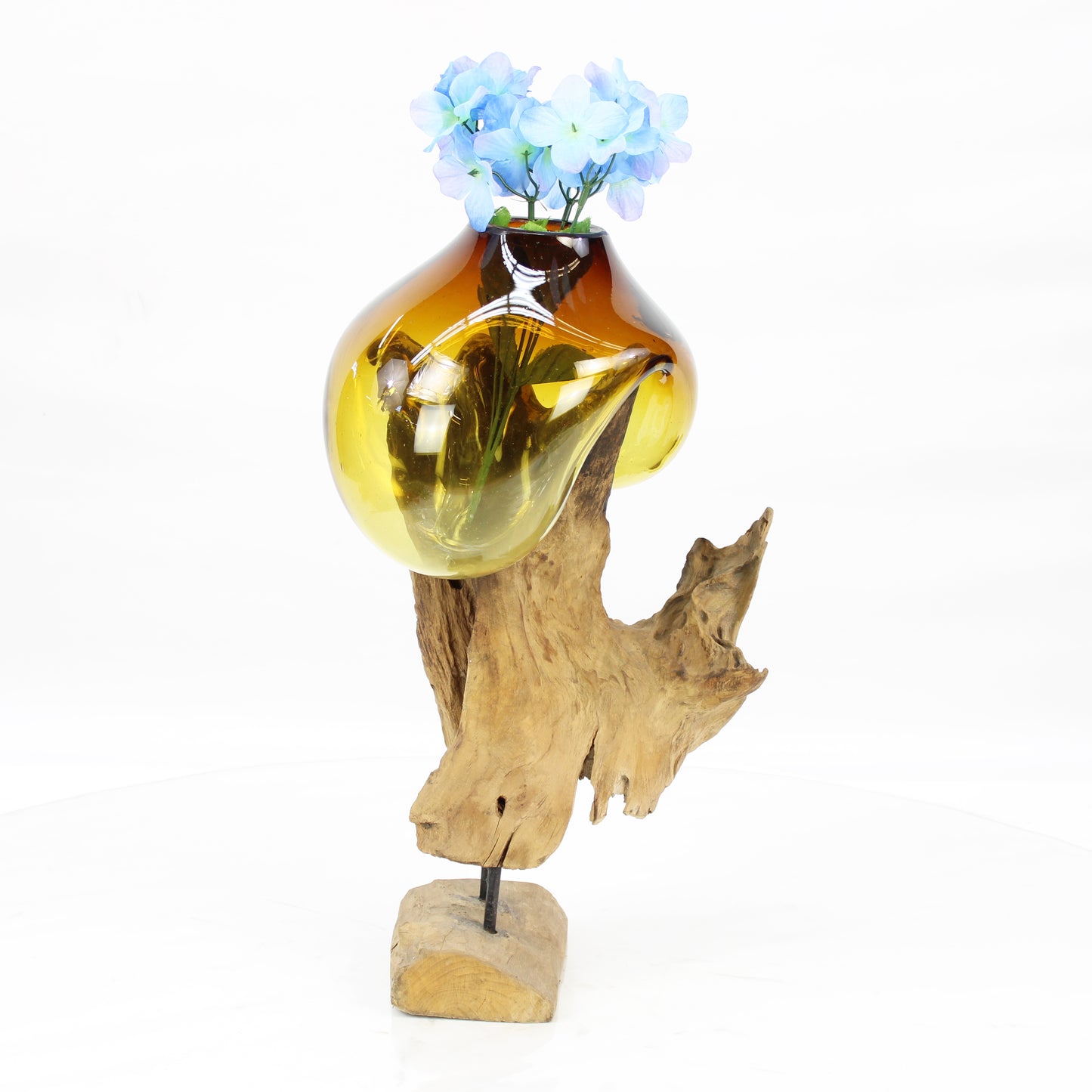 Bali Molten Glass on Teak Wood Base Vase MM331B4