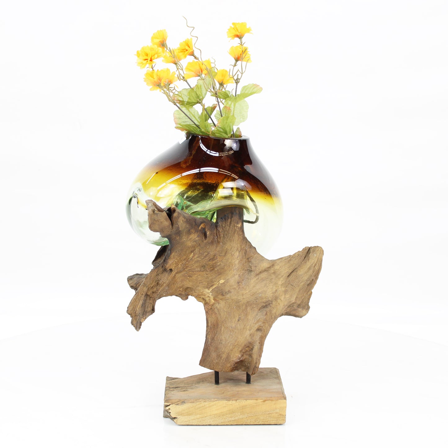 Bali Molten Glass on Teak Wood Base Vase MM333B4