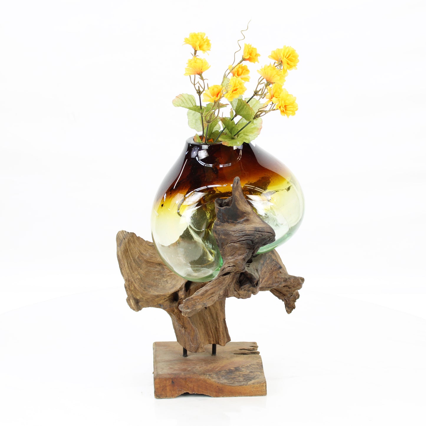 Bali Molten Glass on Teak Wood Base Vase MM333B4