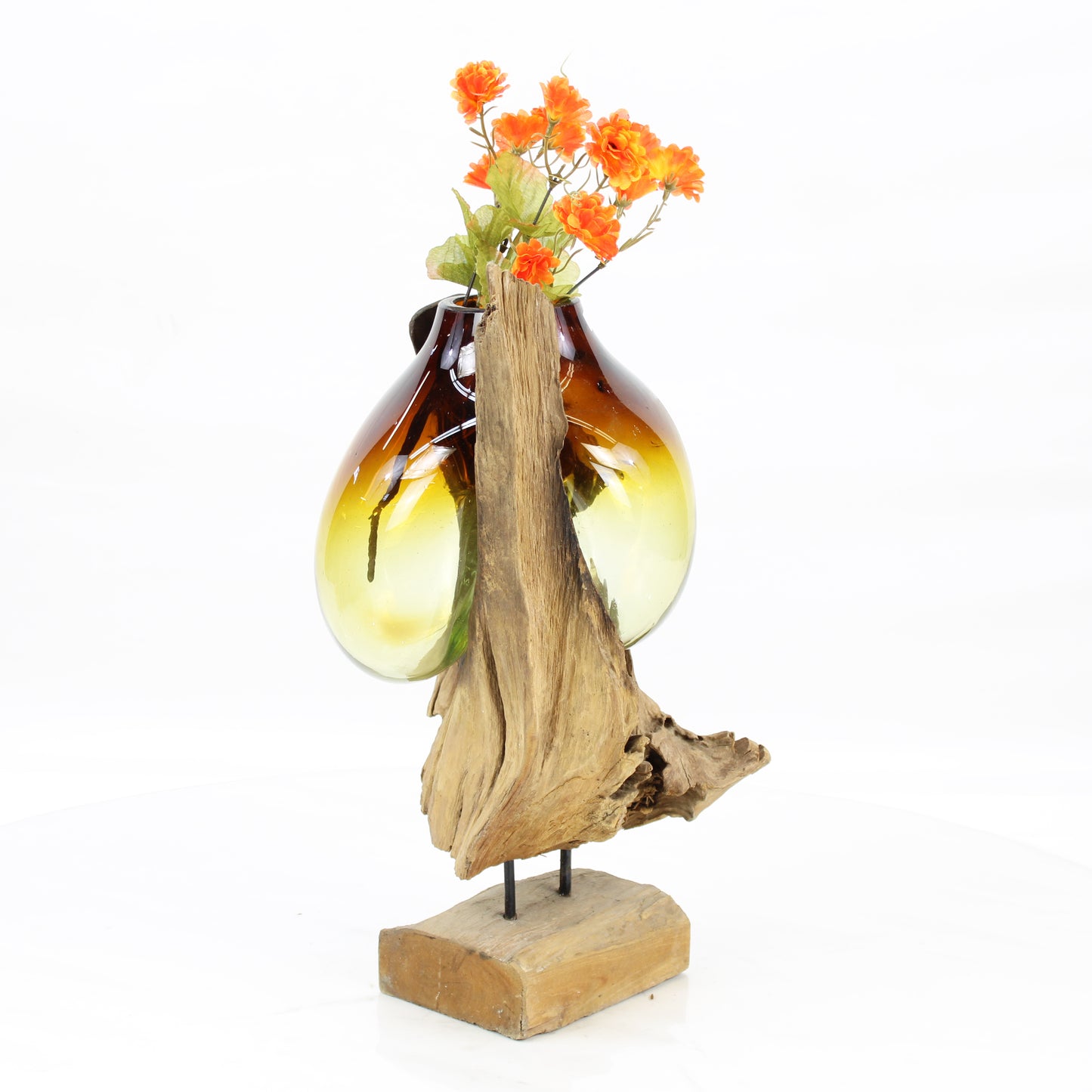 Bali Molten Glass on Teak Wood Base Vase MM335B4