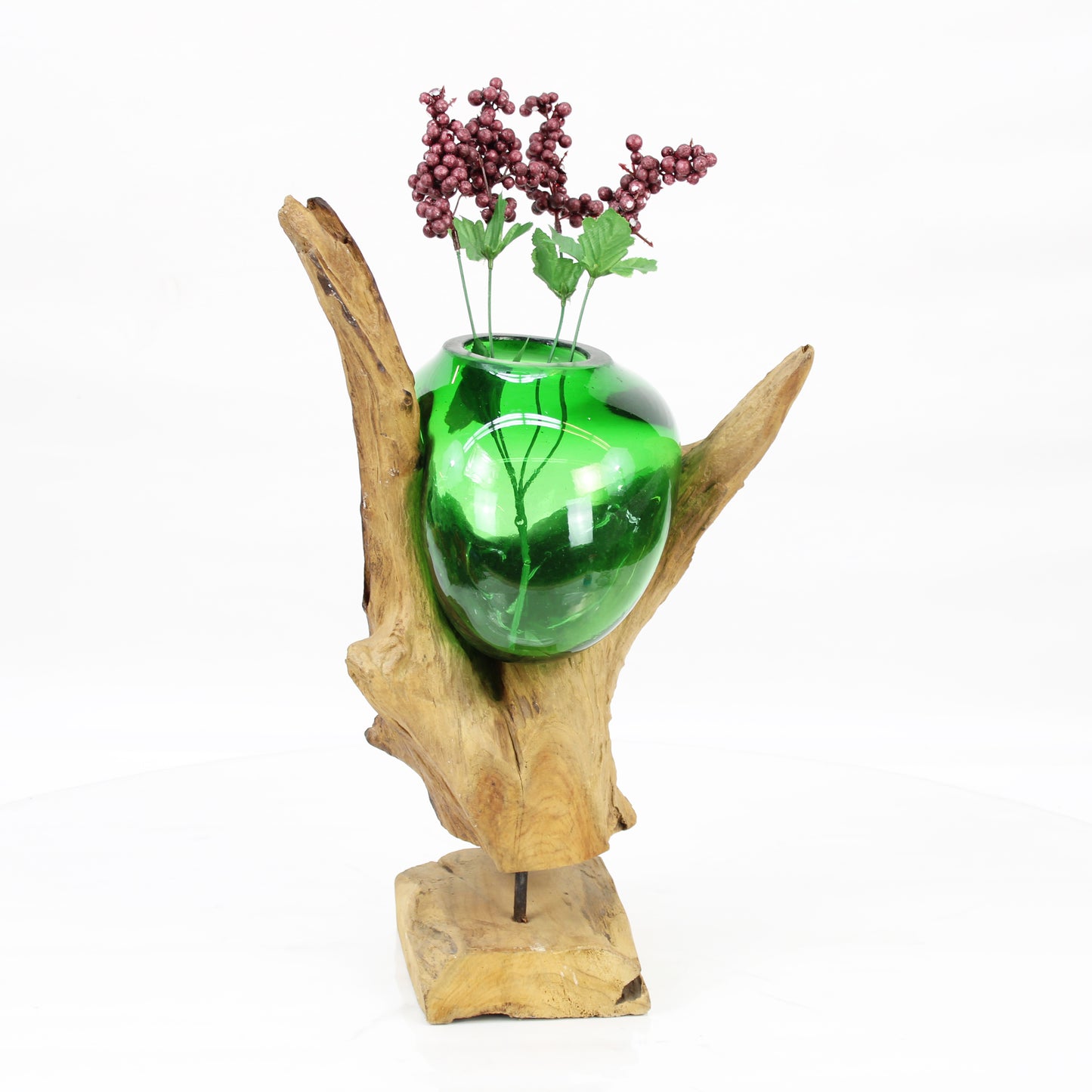 Bali Molten Glass on Teak Wood Base Vase MM349C4