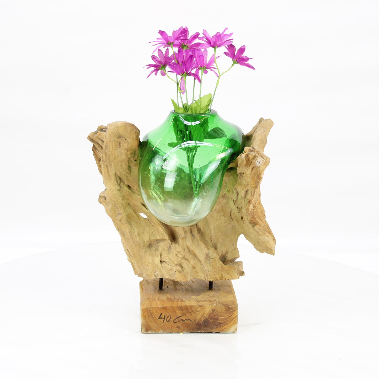 Bali Molten Glass on Teak Wood Base Vase MM366C4