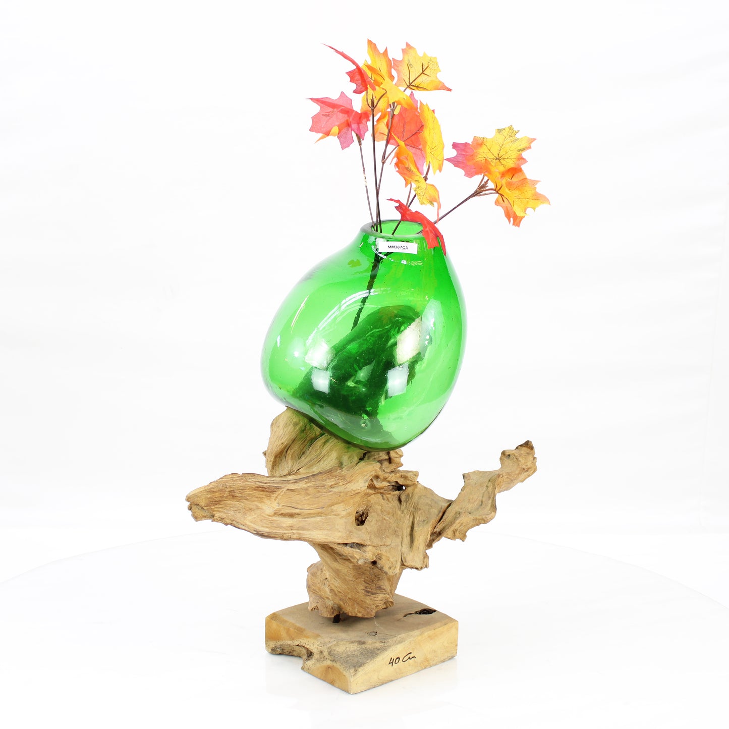 Bali Molten Glass on Teak Wood Base Vase MM367C3