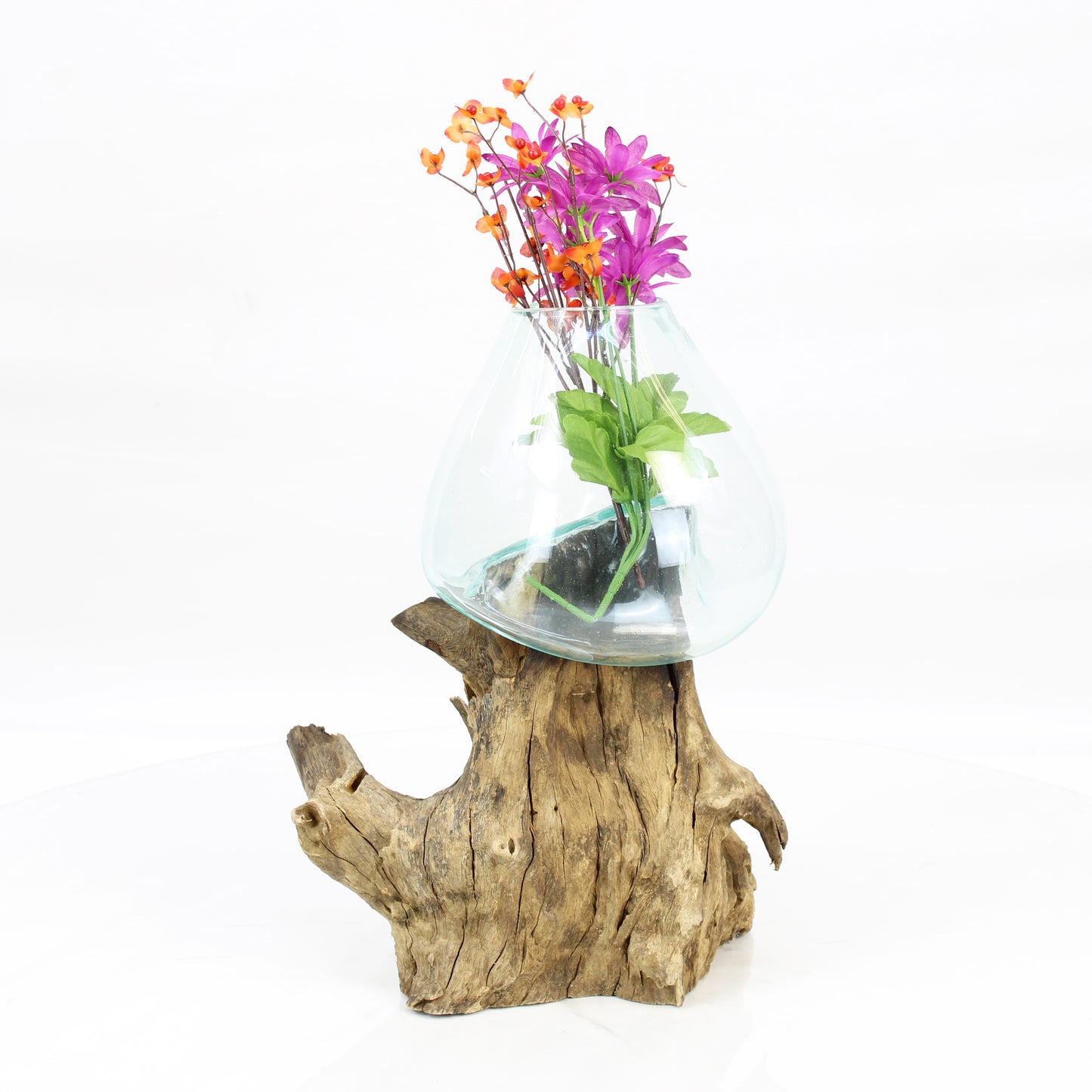 Bali Molten Glass on Teak Wood Base Vase MM371C3