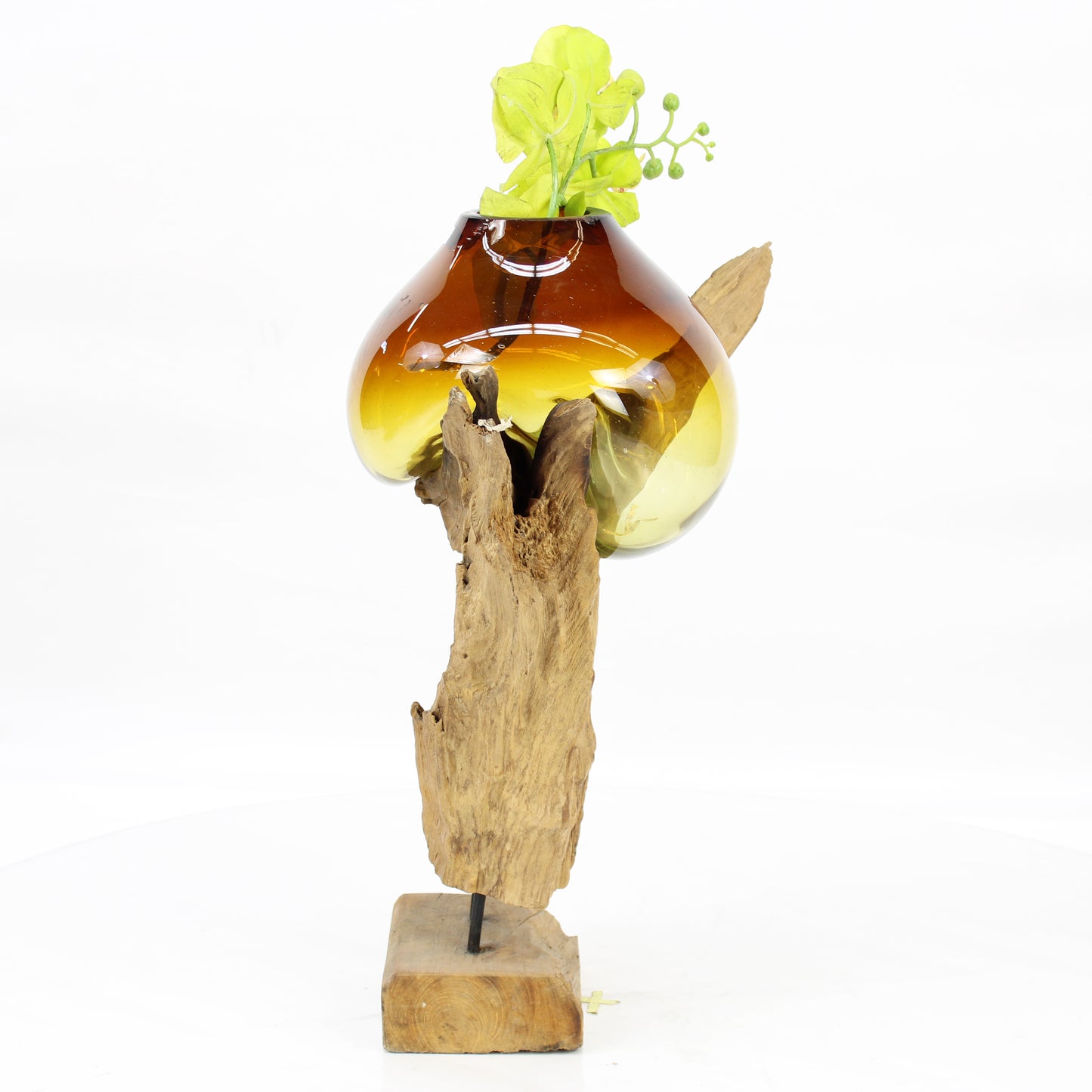 Bali Molten Glass on Teak Wood Base Vase MM380C3