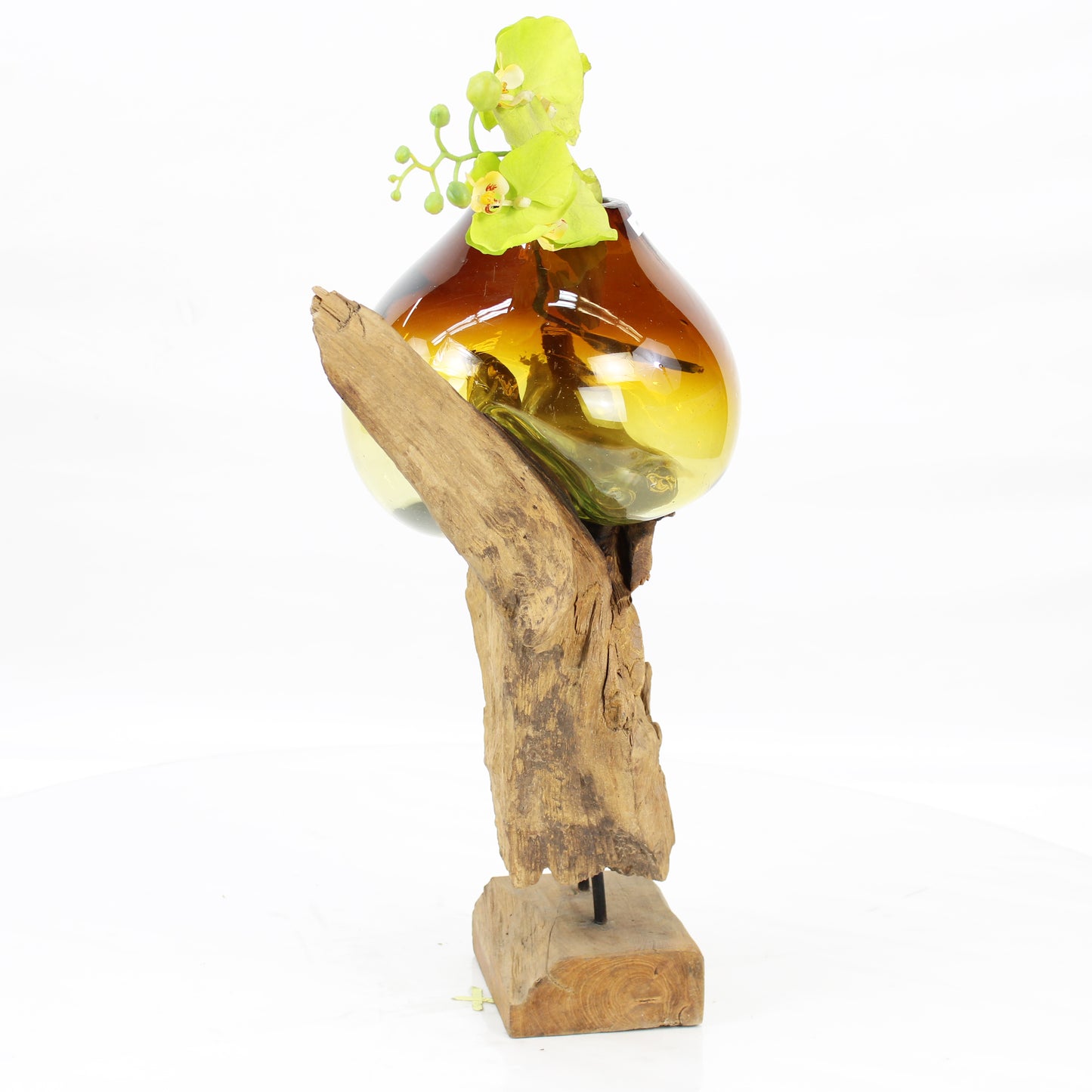 Bali Molten Glass on Teak Wood Base Vase MM380C3