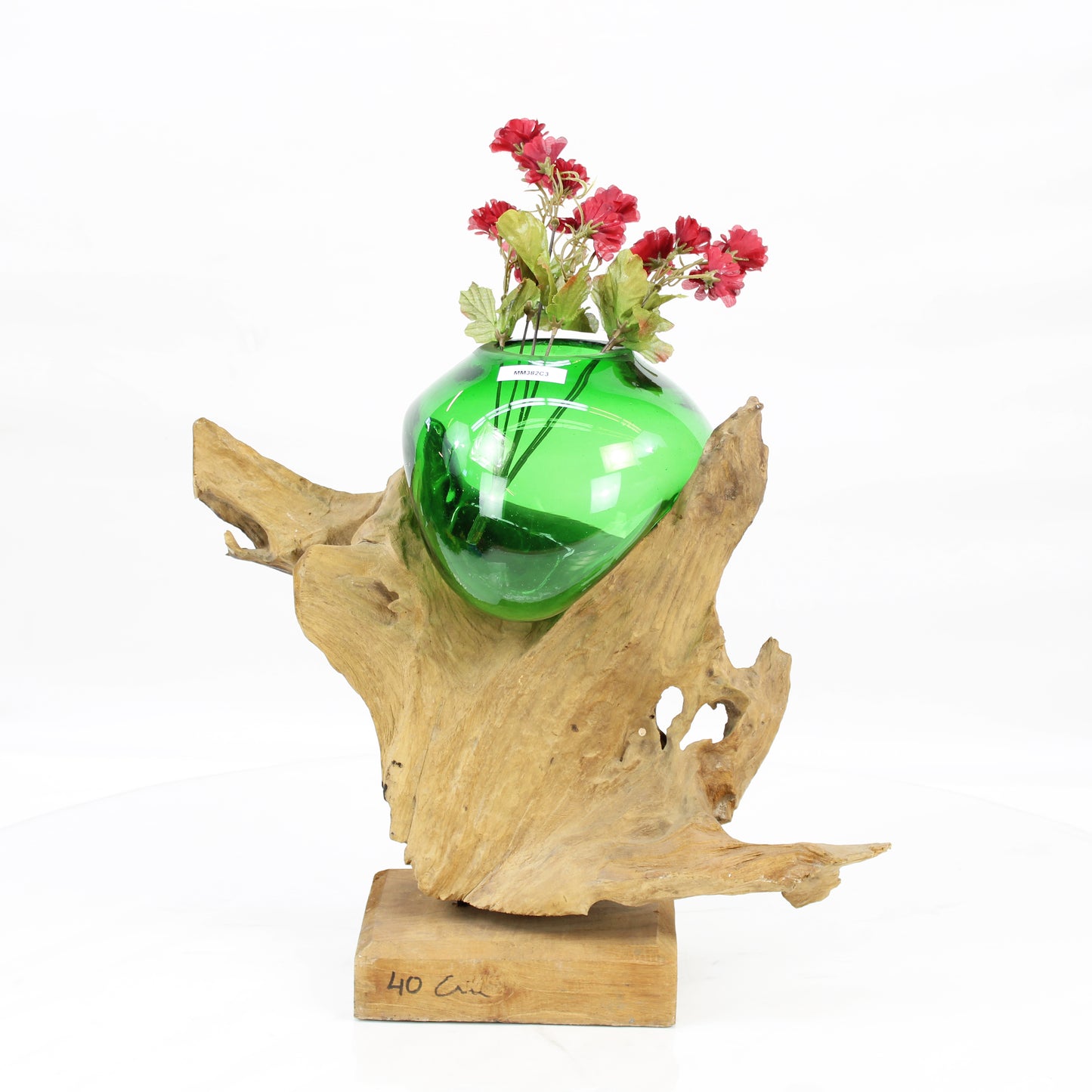 Bali Molten Glass on Teak Wood Base Vase MM382C3