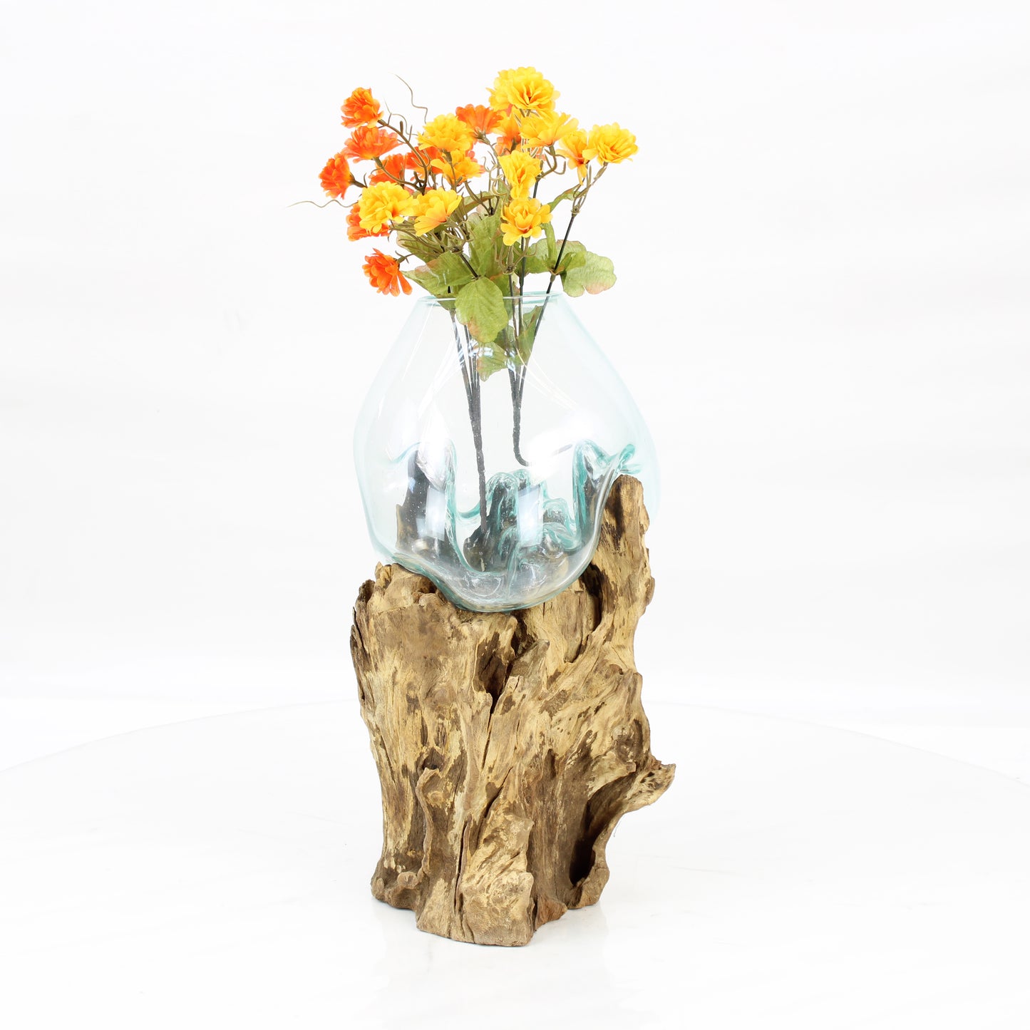 Bali Molten Glass on Teak Wood Base Vase MM384C3