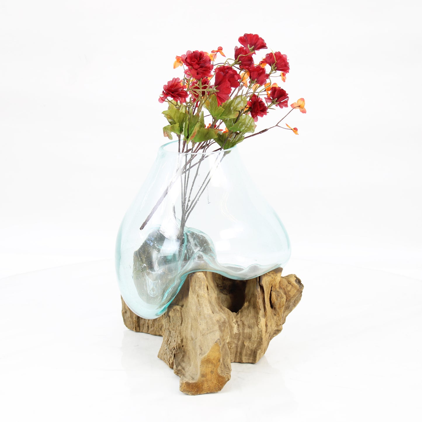 Bali Molten Glass on Teak Wood Base Vase MM387C3