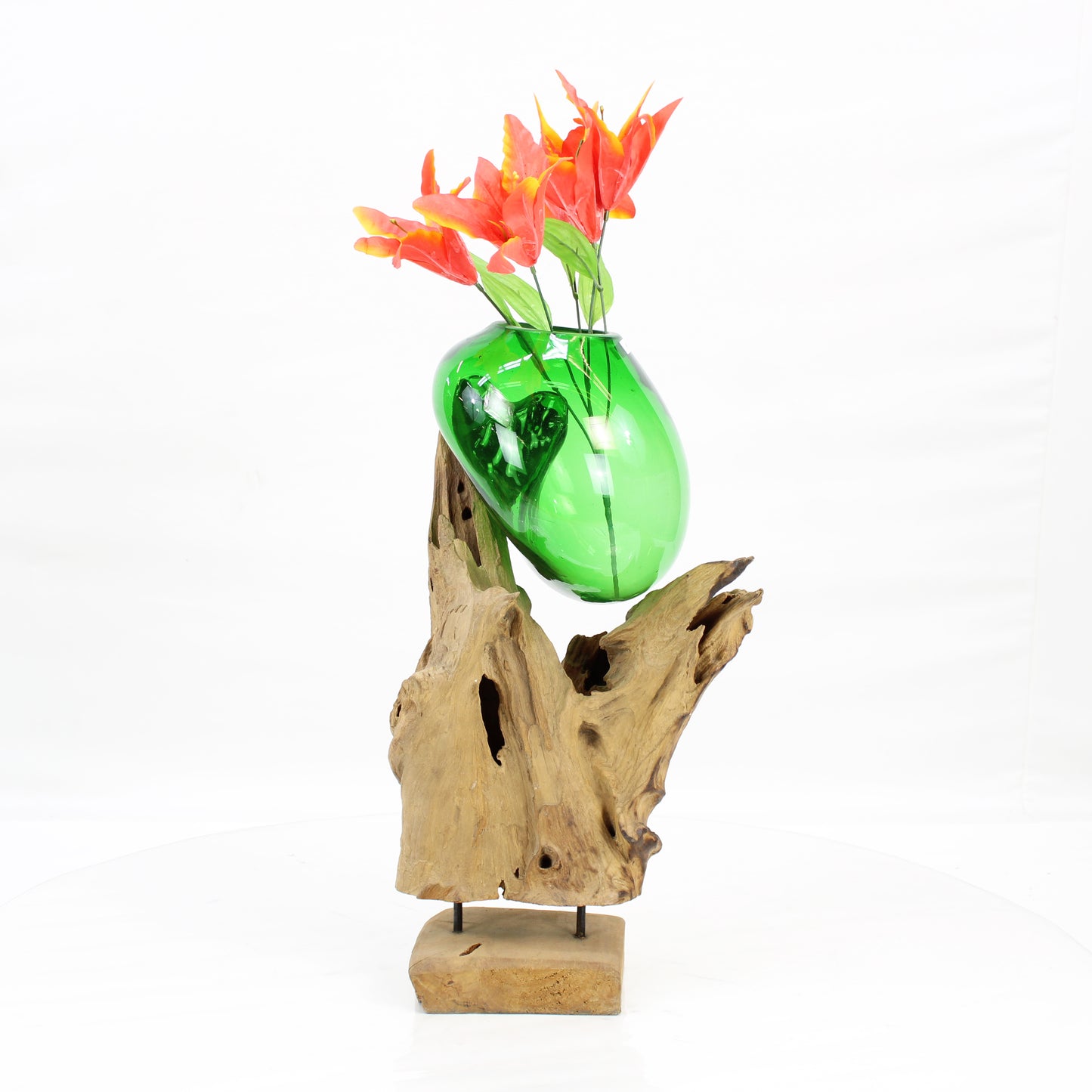 Bali Molten Glass on Teak Wood Base Vase MM413B1