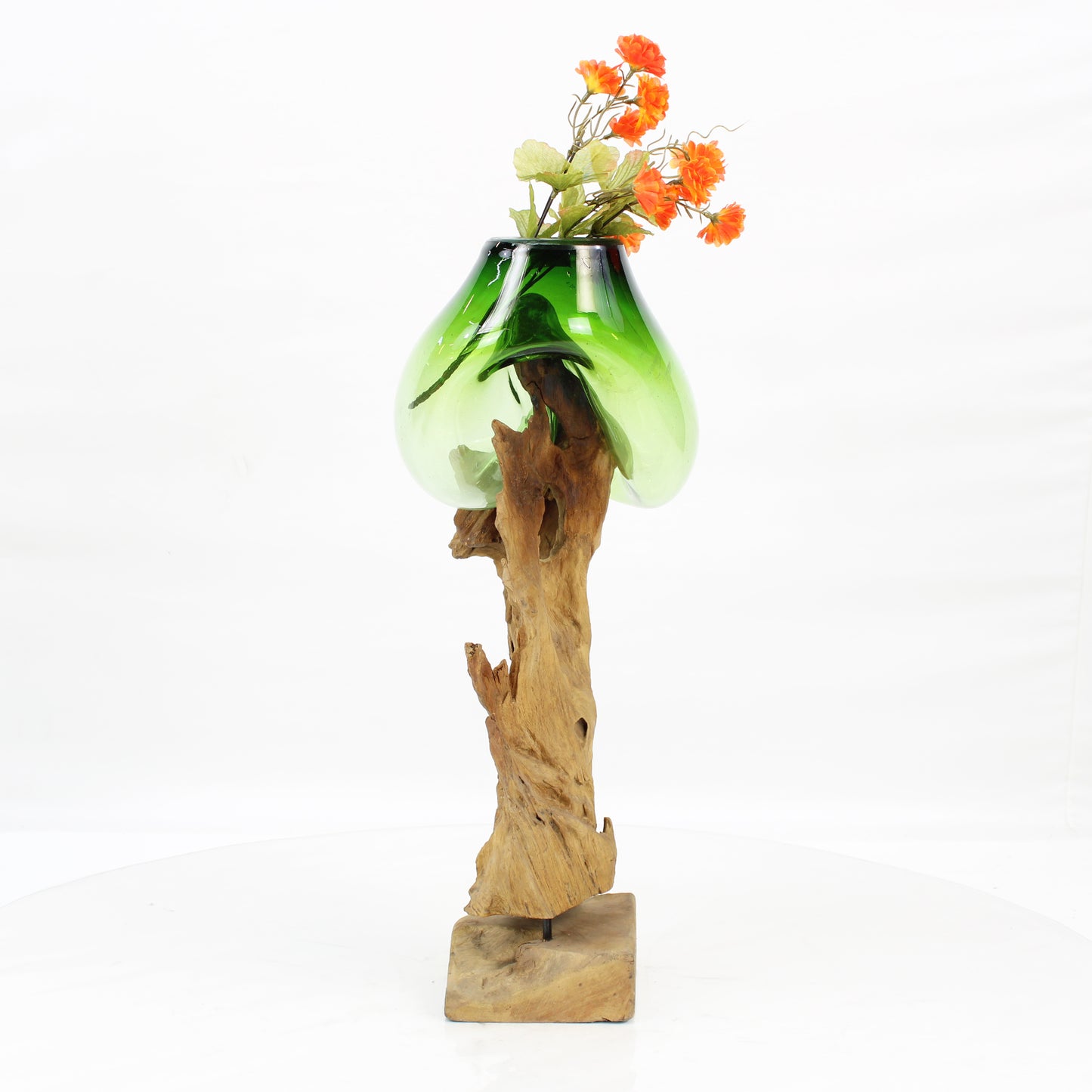 Bali Molten Glass on Teak Wood Base Vase MM420B1