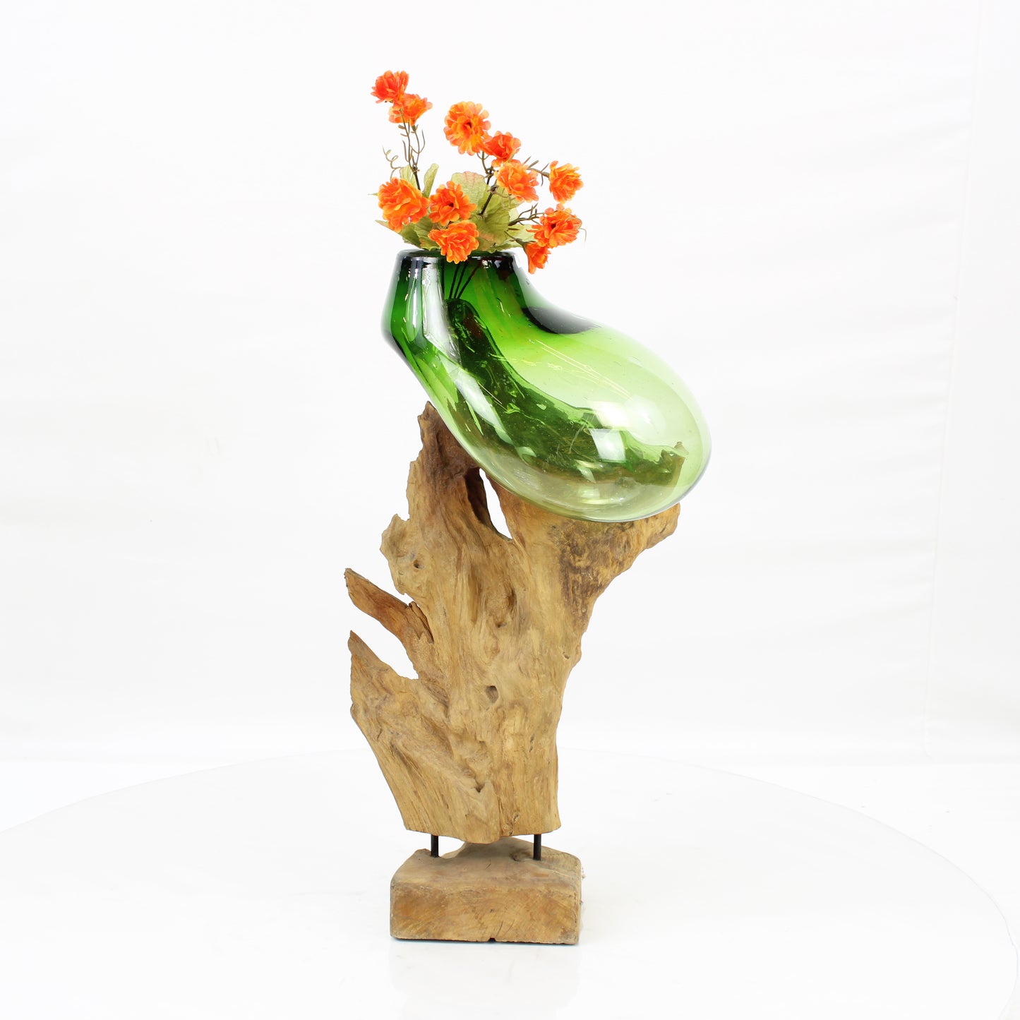 Bali Molten Glass on Teak Wood Base Vase MM420B1