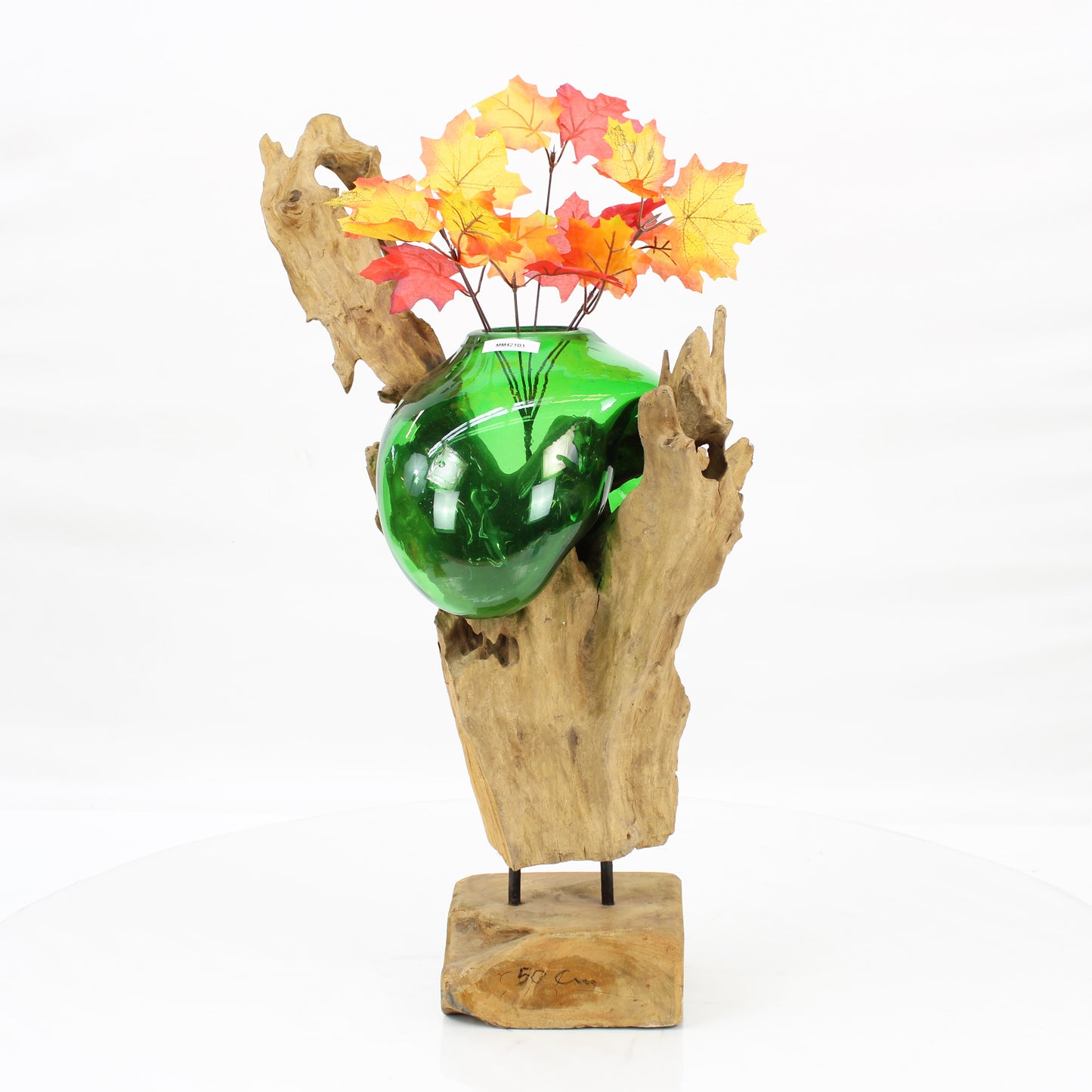 Bali Molten Glass on Teak Wood Base Vase MM421B1