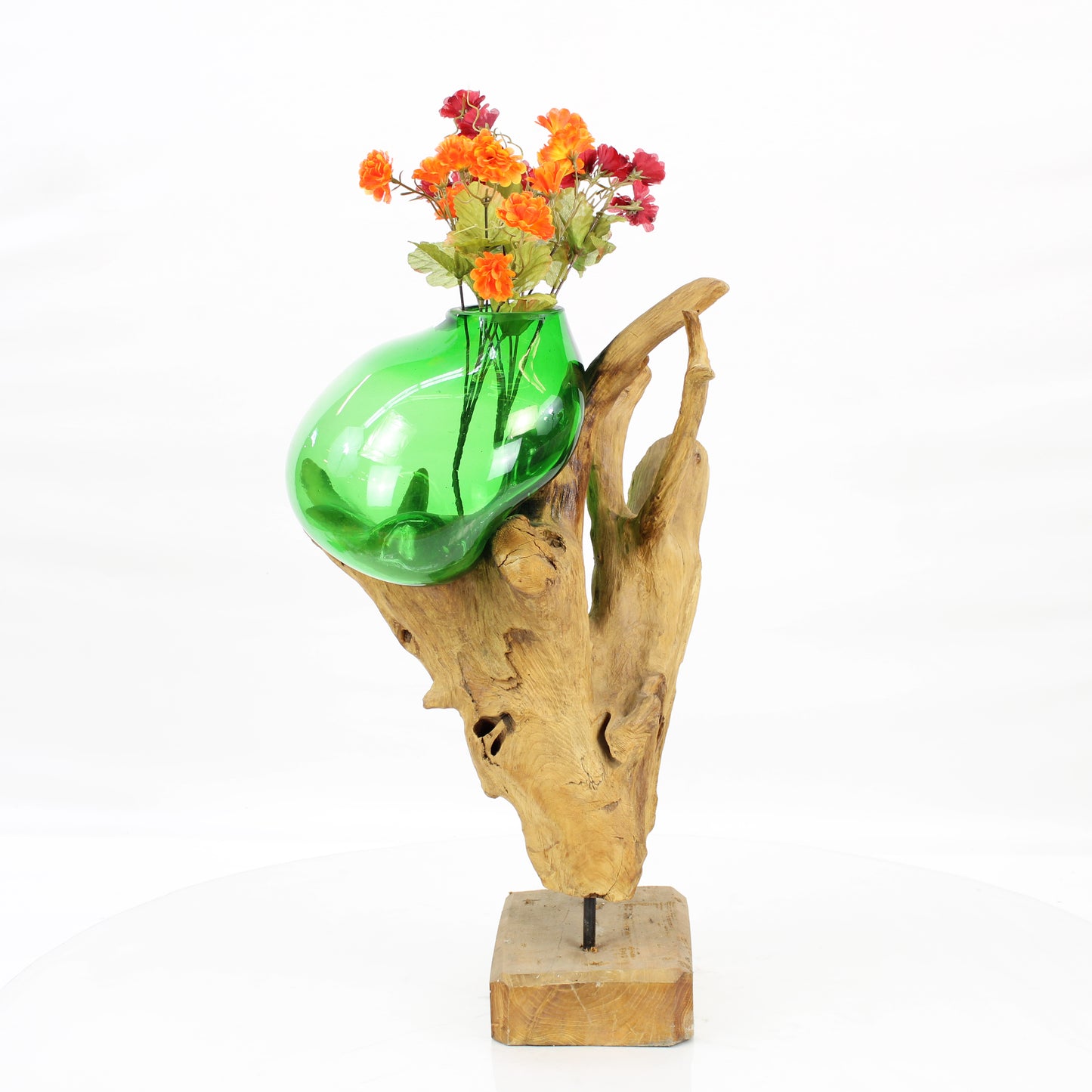 Bali Molten Glass on Teak Wood Base Vase MM424B1