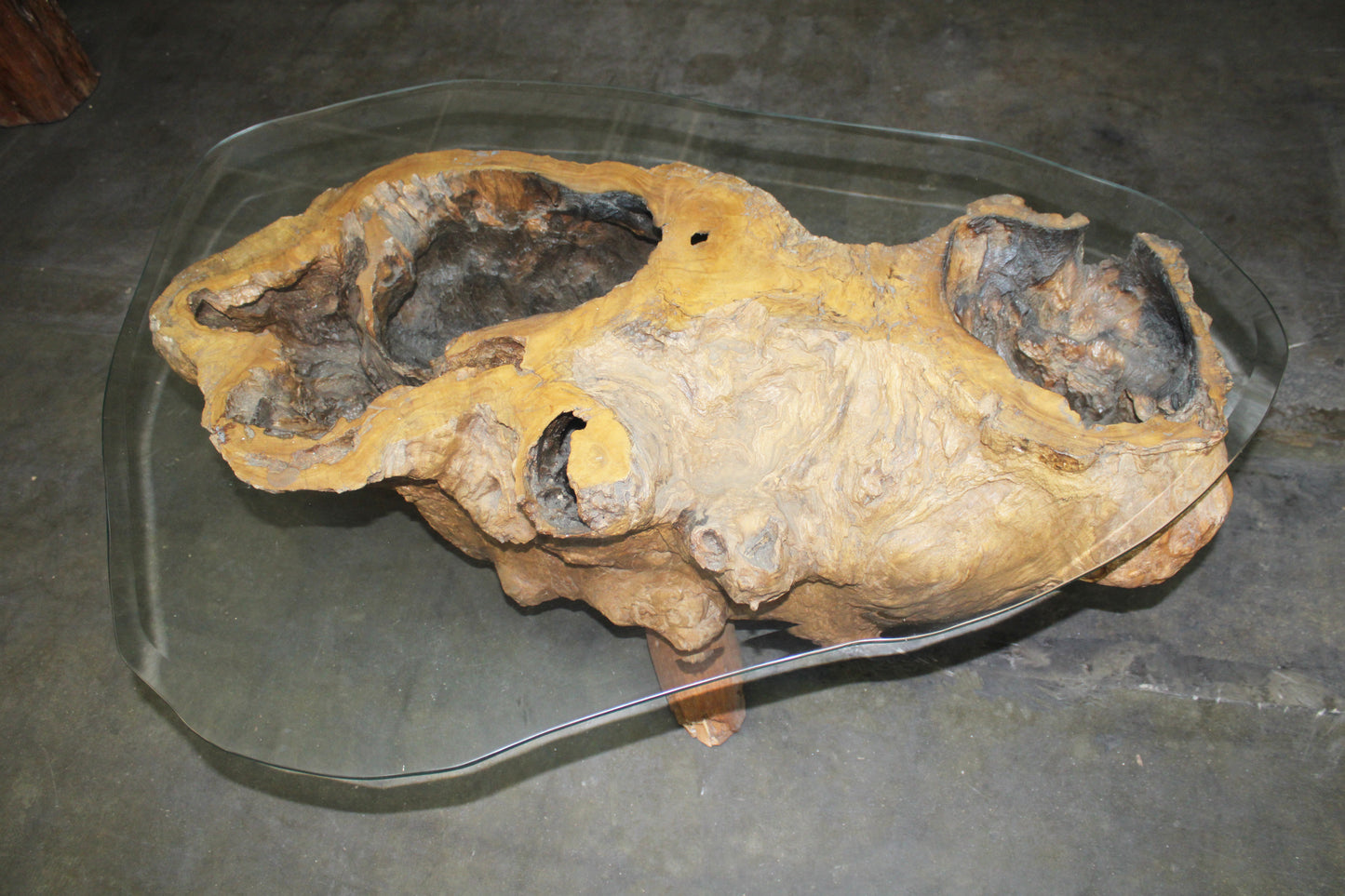 Carved Teak Root Coffee Table with Glass TRCTG01