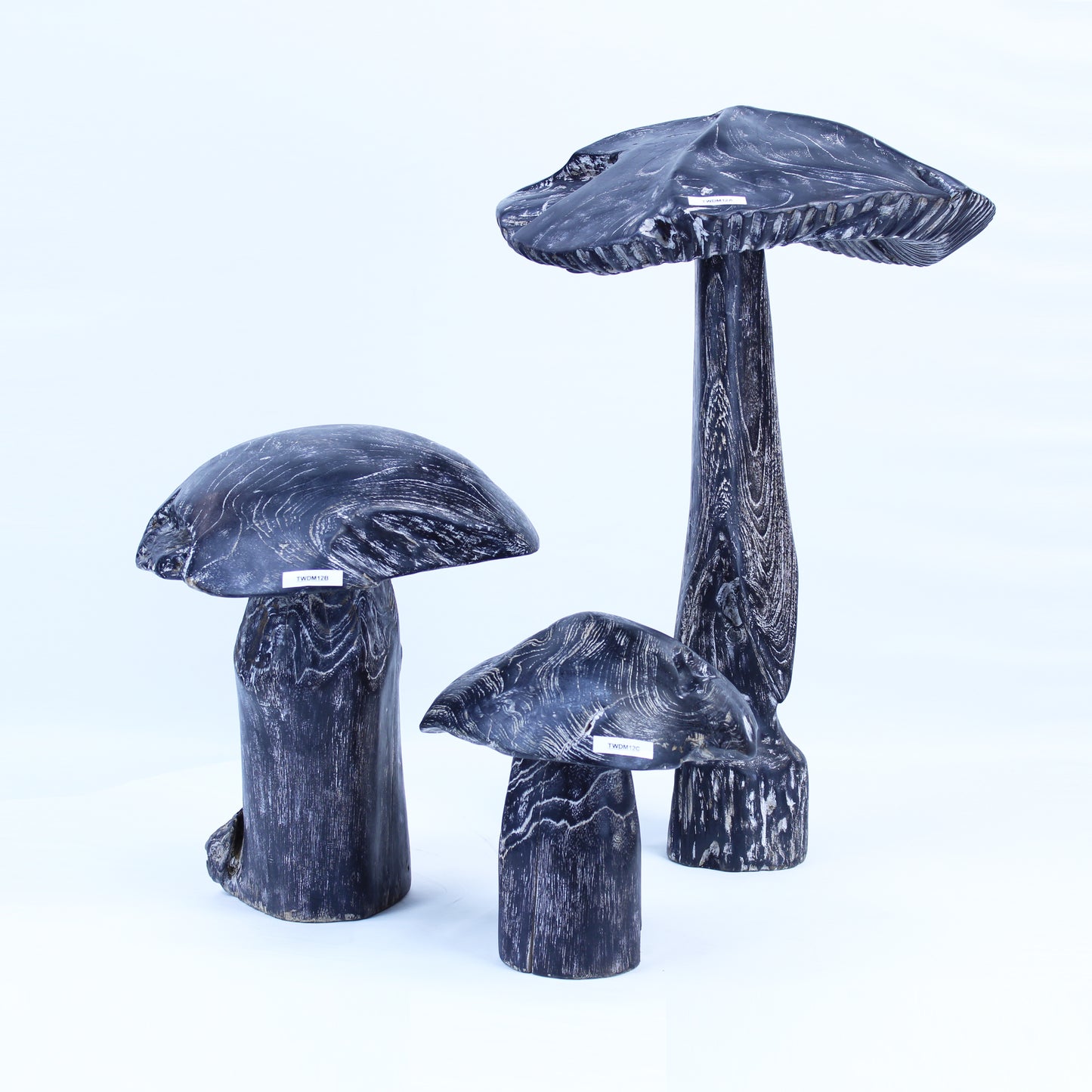 Hand Carved Teak Wood Garden Mushrooms Sculpture 3 Pcs TWDM12A