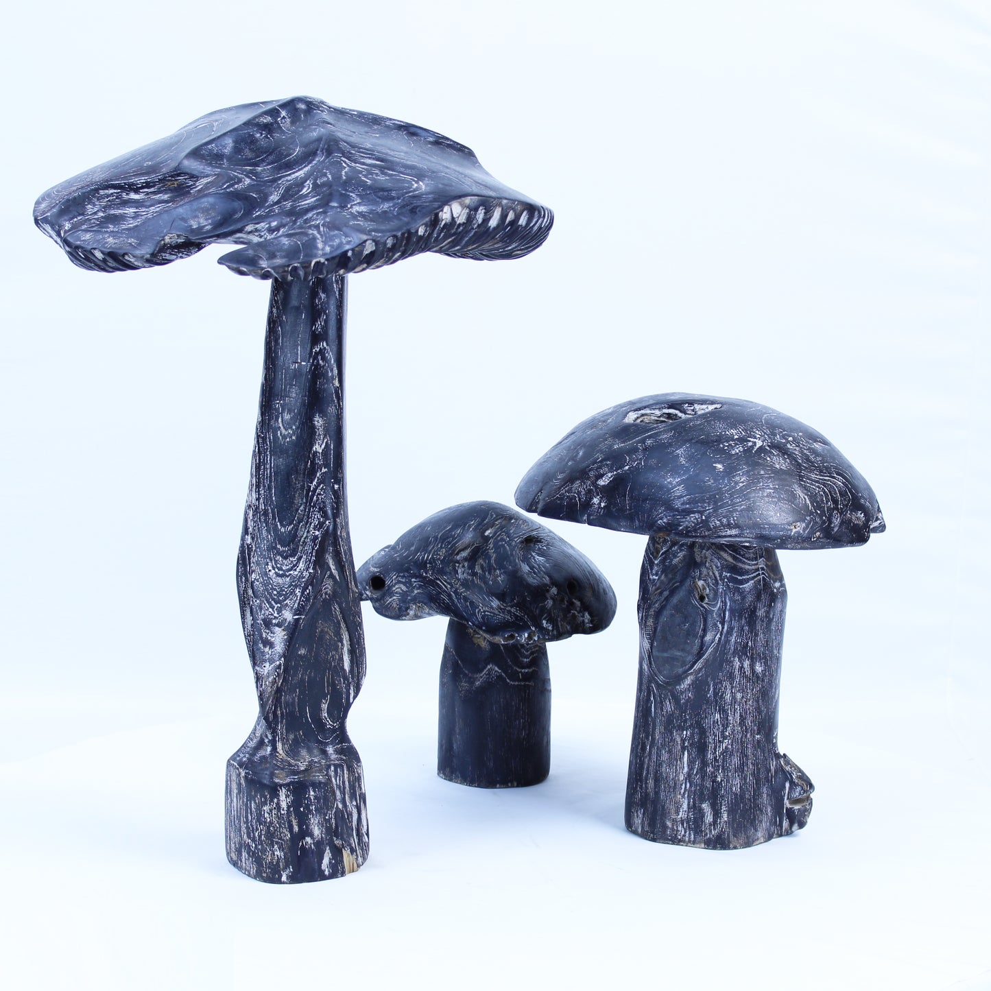 Hand Carved Teak Wood Garden Mushrooms Sculpture 3 Pcs TWDM12A