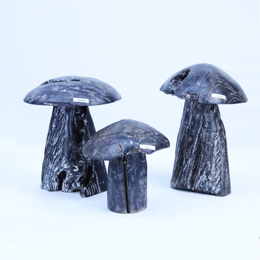 Hand Carved Teak Wood Garden Mushrooms Sculpture 3 Pcs TWDM13A