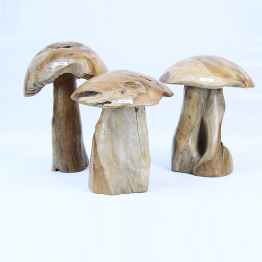 Hand Carved Teak Wood Garden Mushrooms Sculpture 3 Pcs TWDM16A