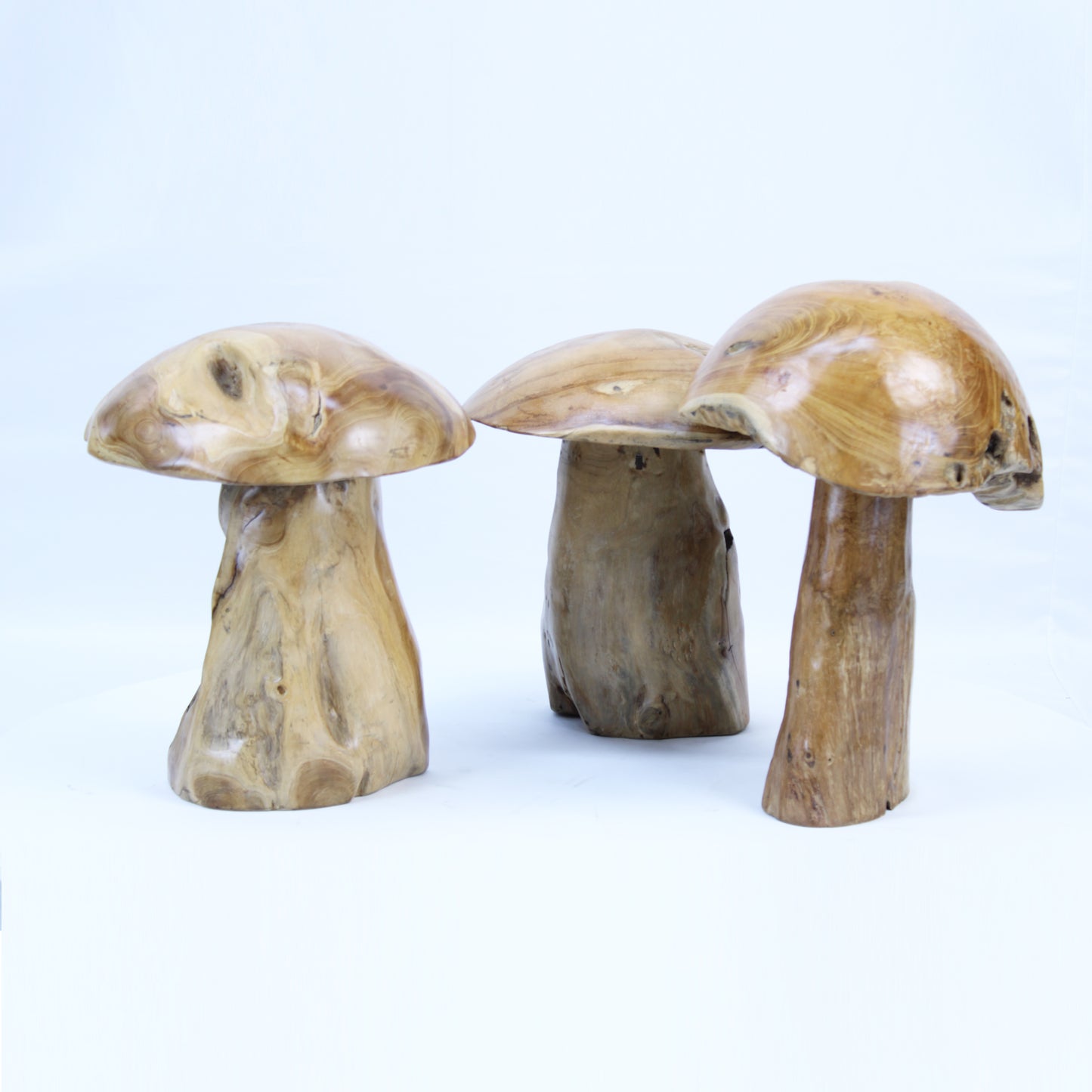 Hand Carved Teak Wood Garden Mushrooms Sculpture 3 Pcs TWDM16A