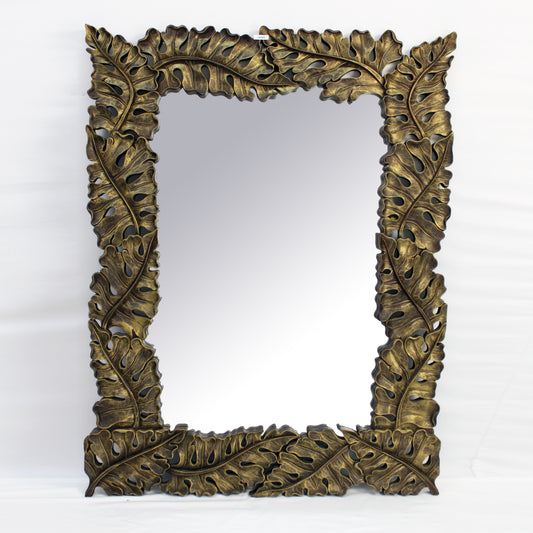 Antique Brass Teak Wood Framed Mirror TWDM36